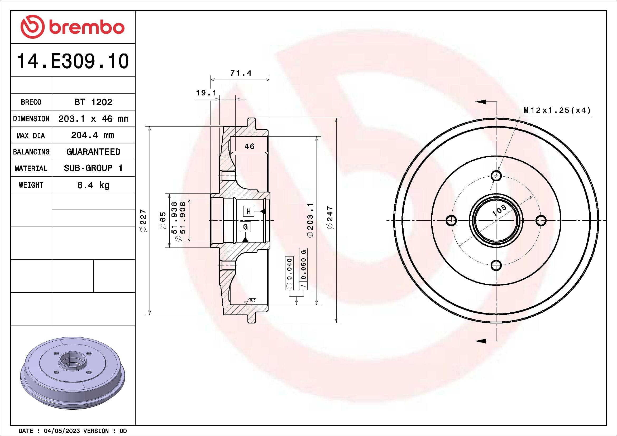 BREMBO Brzdový bubon 14E30910 1