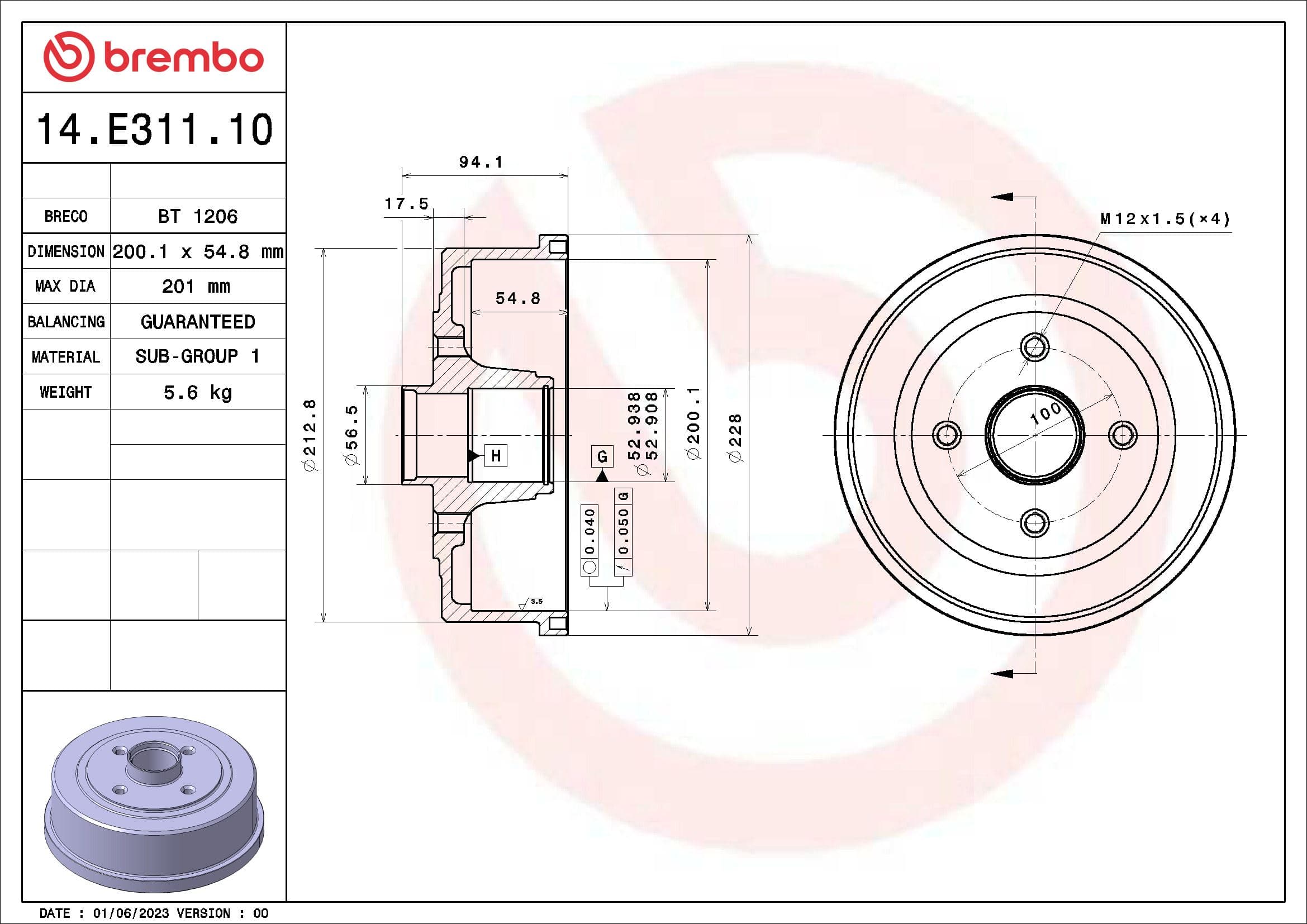 BREMBO Brzdový bubon 14E31110 1