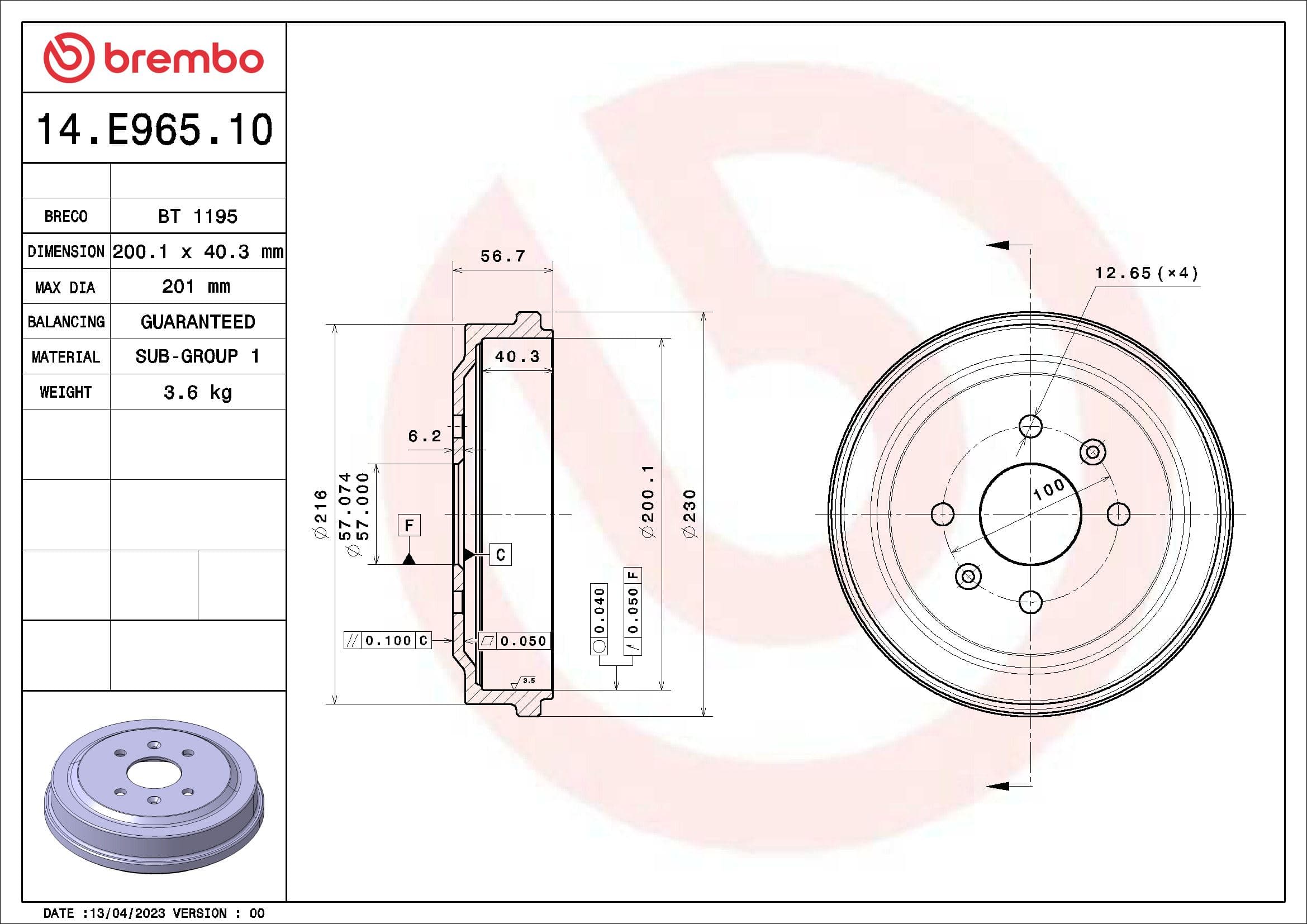 BREMBO Brzdový bubon 14E96510 1