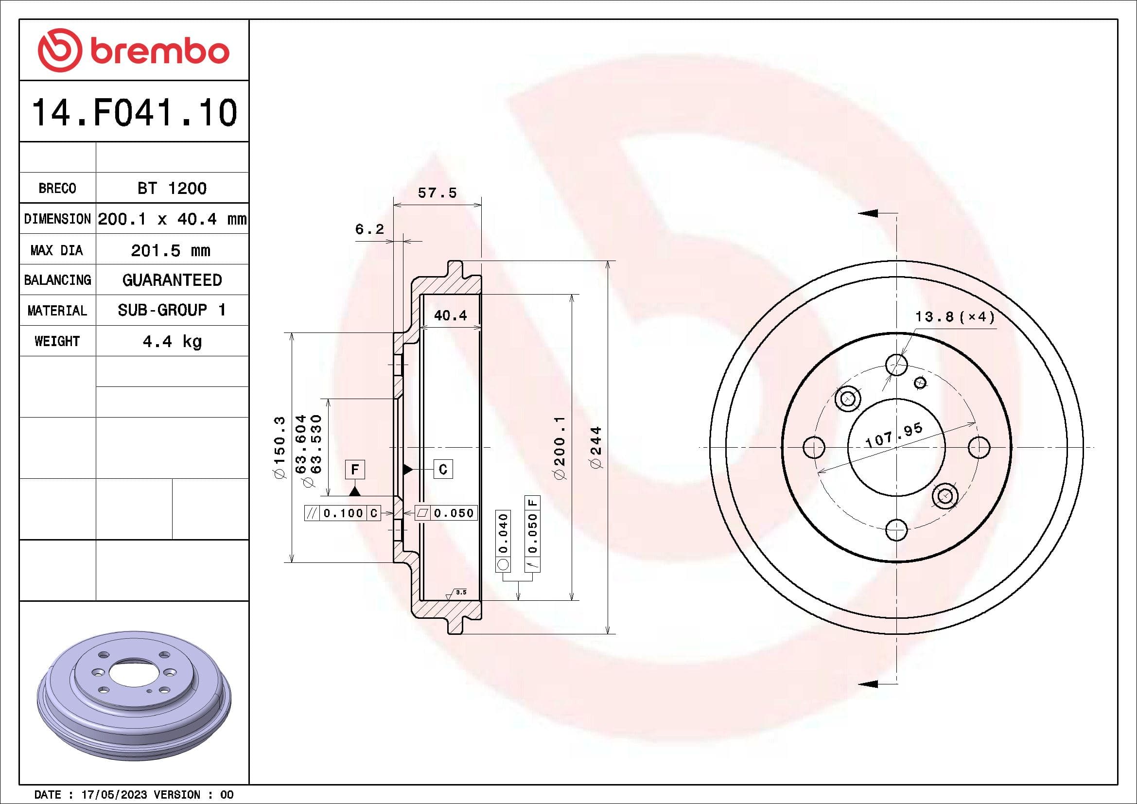 BREMBO Brzdový bubon 14F04110 1