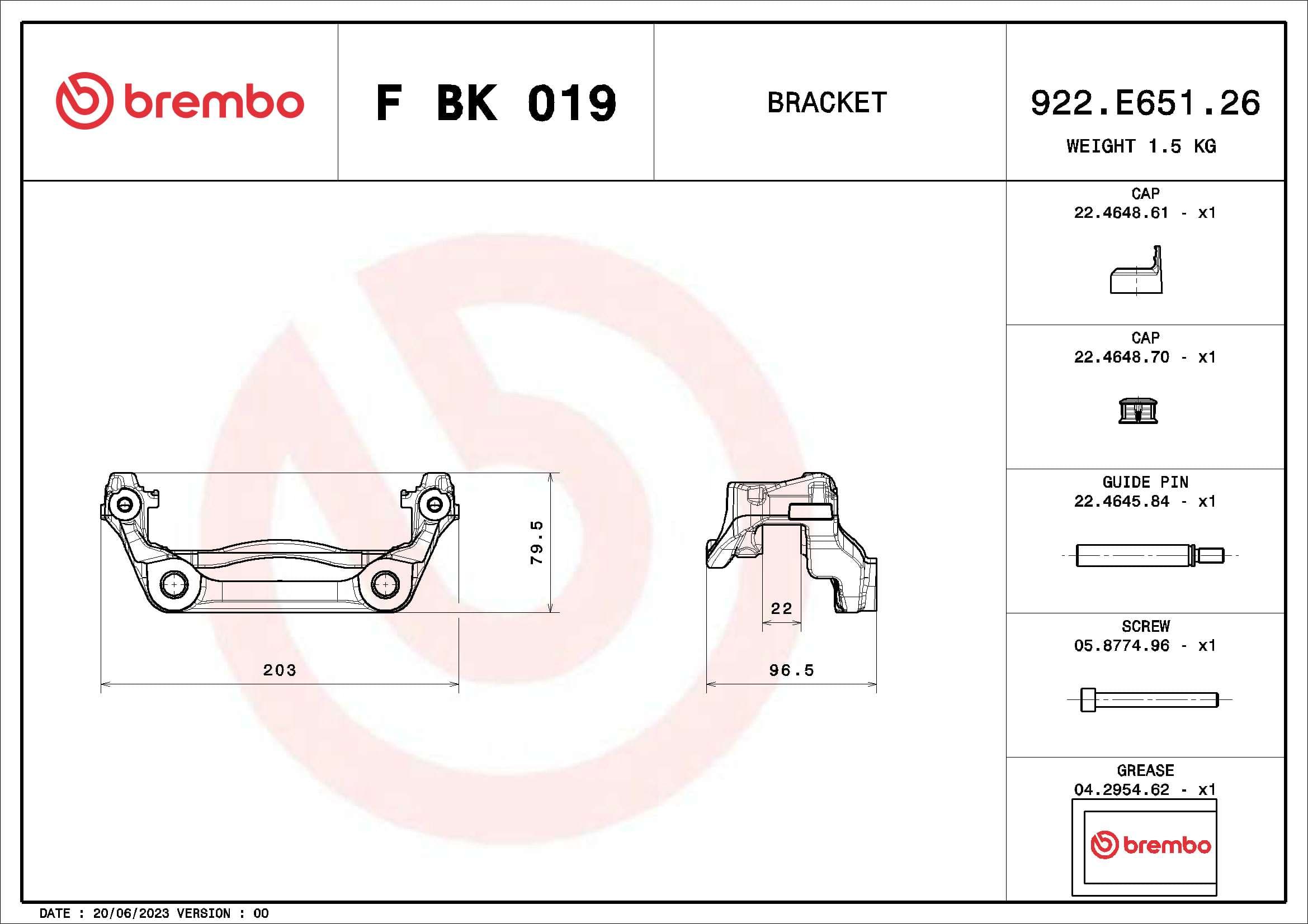 BREMBO Sada držiakov brzd. strmeňov F BK 019 1