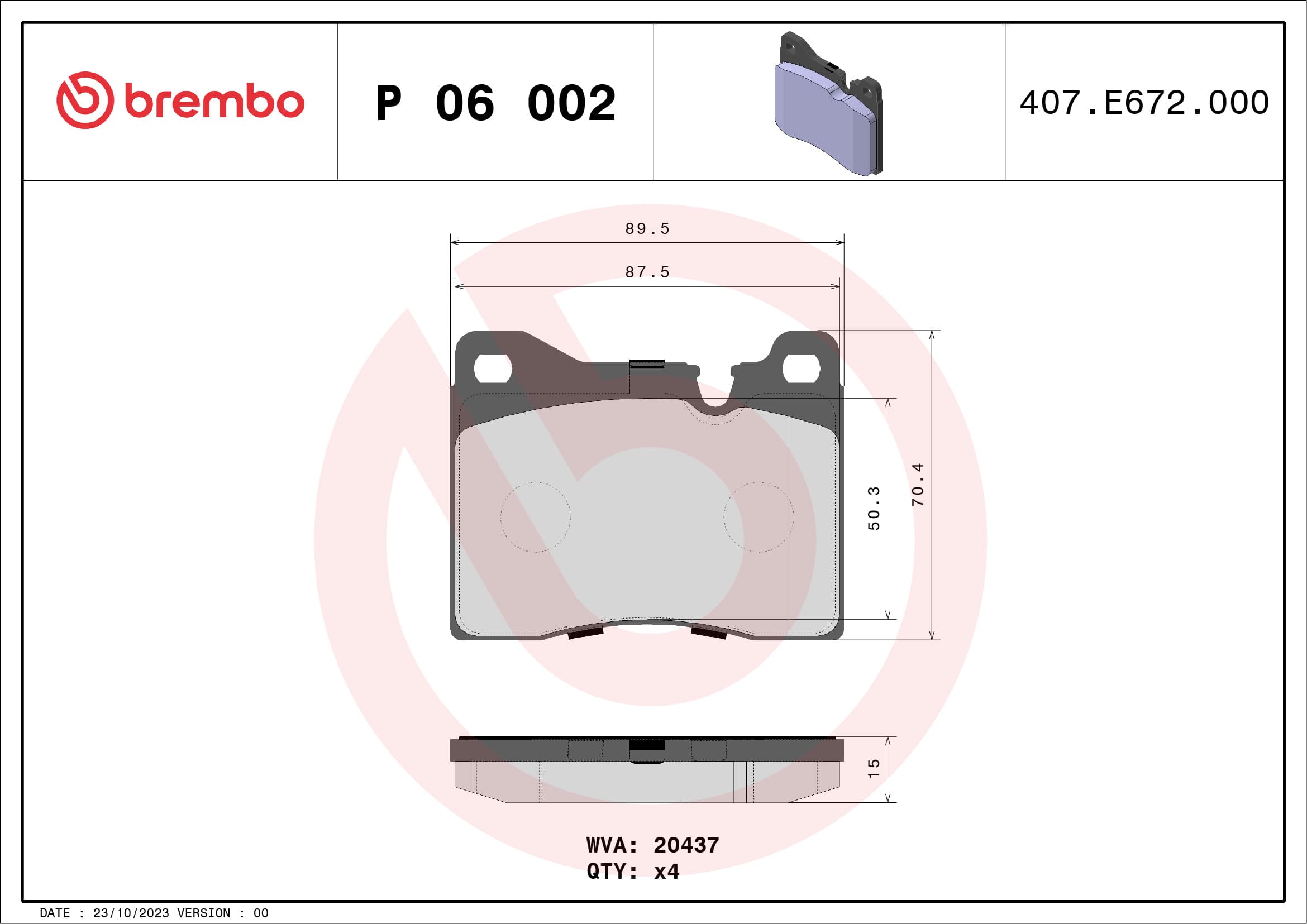 BREMBO Sada brzdových platničiek kotúčovej brzdy P06002 1
