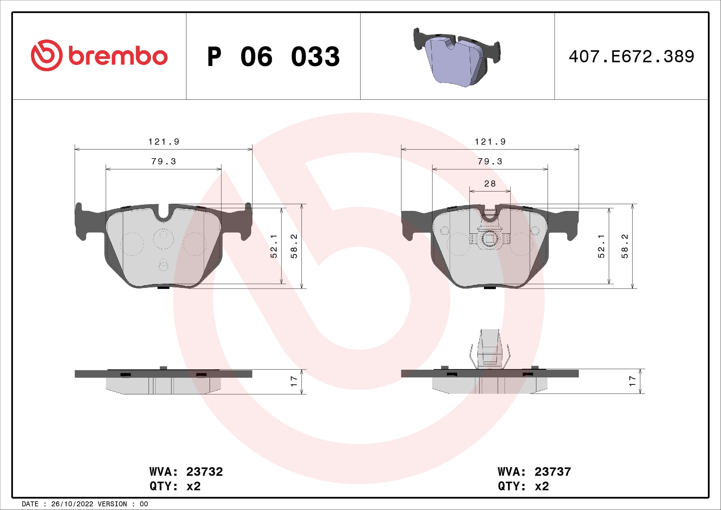 BREMBO Sada brzdových platničiek kotúčovej brzdy P06033 1