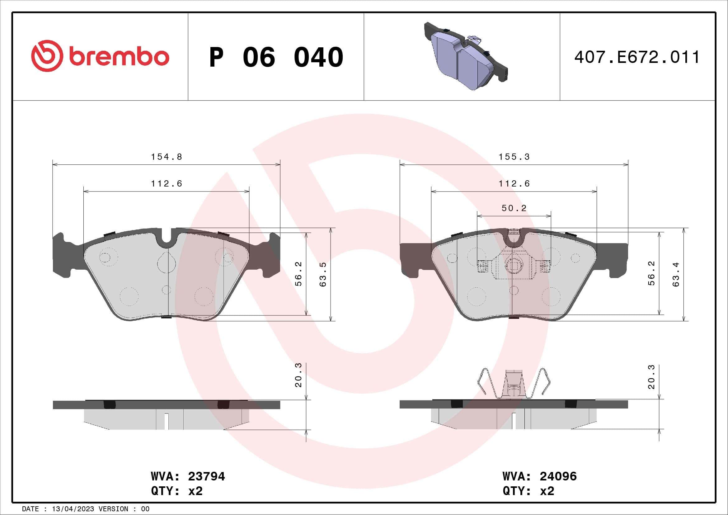 BREMBO Sada brzdových platničiek kotúčovej brzdy P06040 1