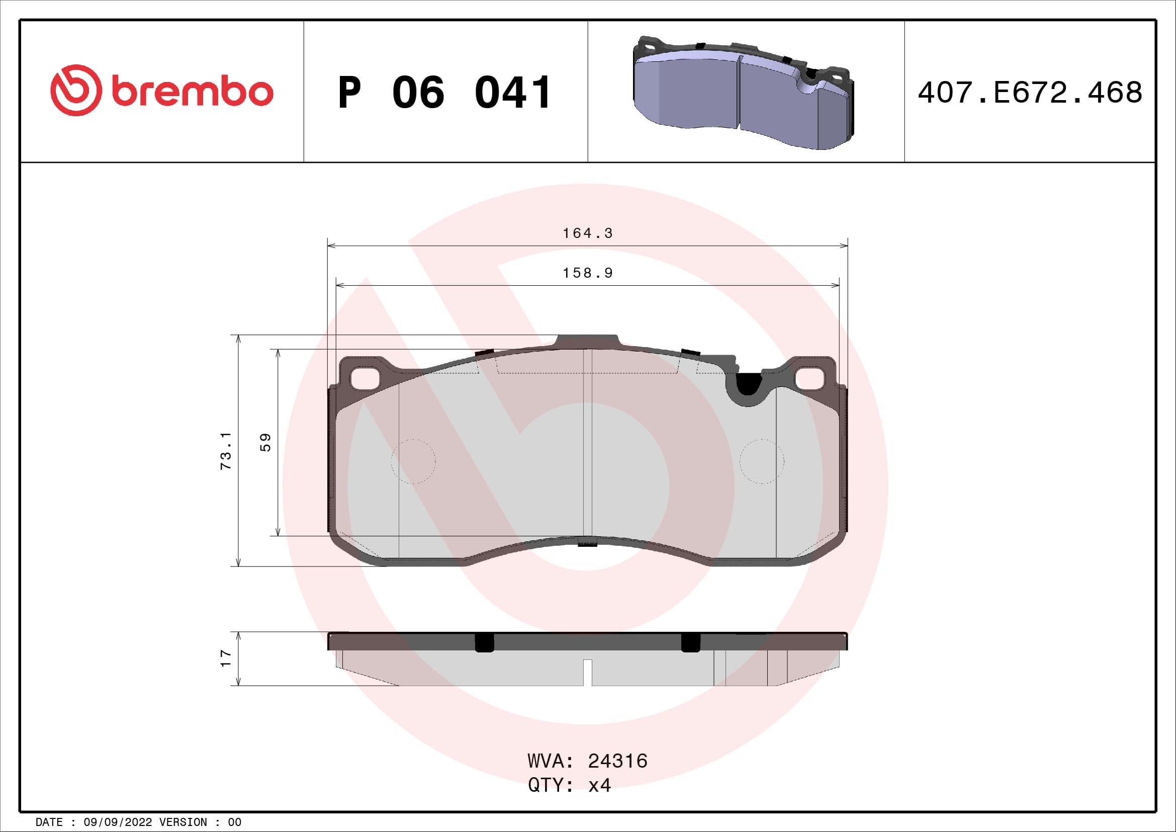 BREMBO Sada brzdových platničiek kotúčovej brzdy P06041 1