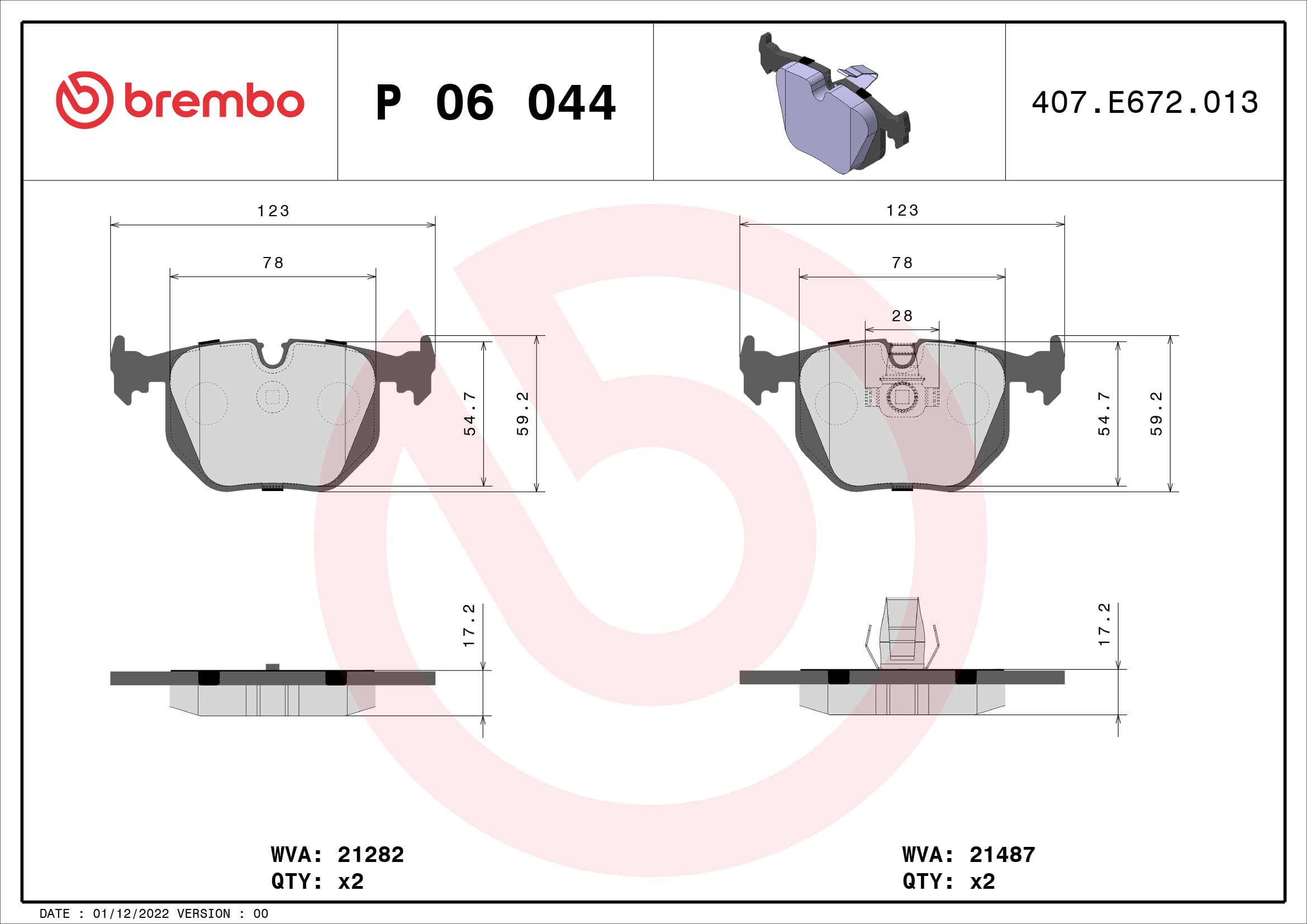 BREMBO Sada brzdových platničiek kotúčovej brzdy P06044 1