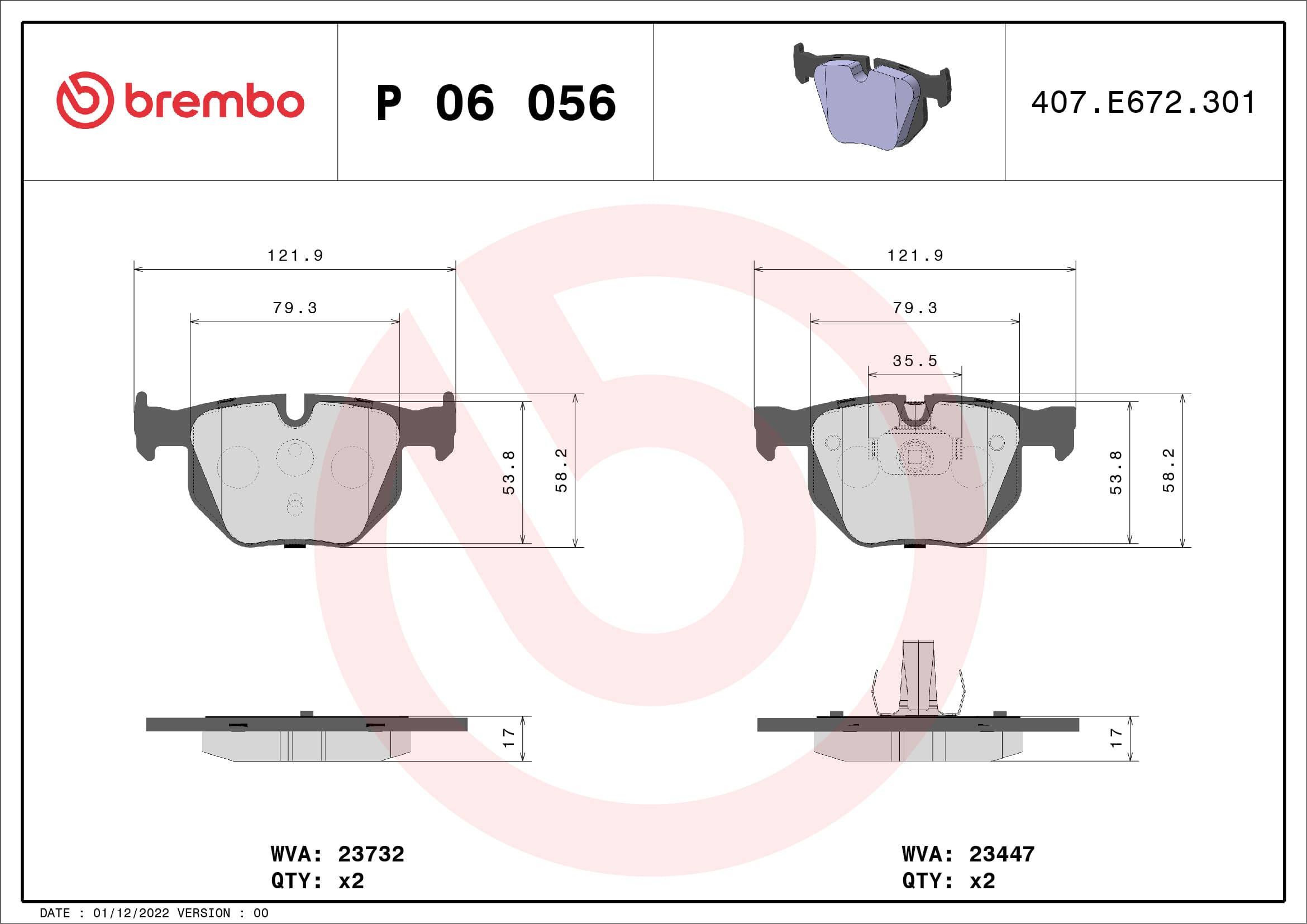 BREMBO Sada brzdových platničiek kotúčovej brzdy P06056 1
