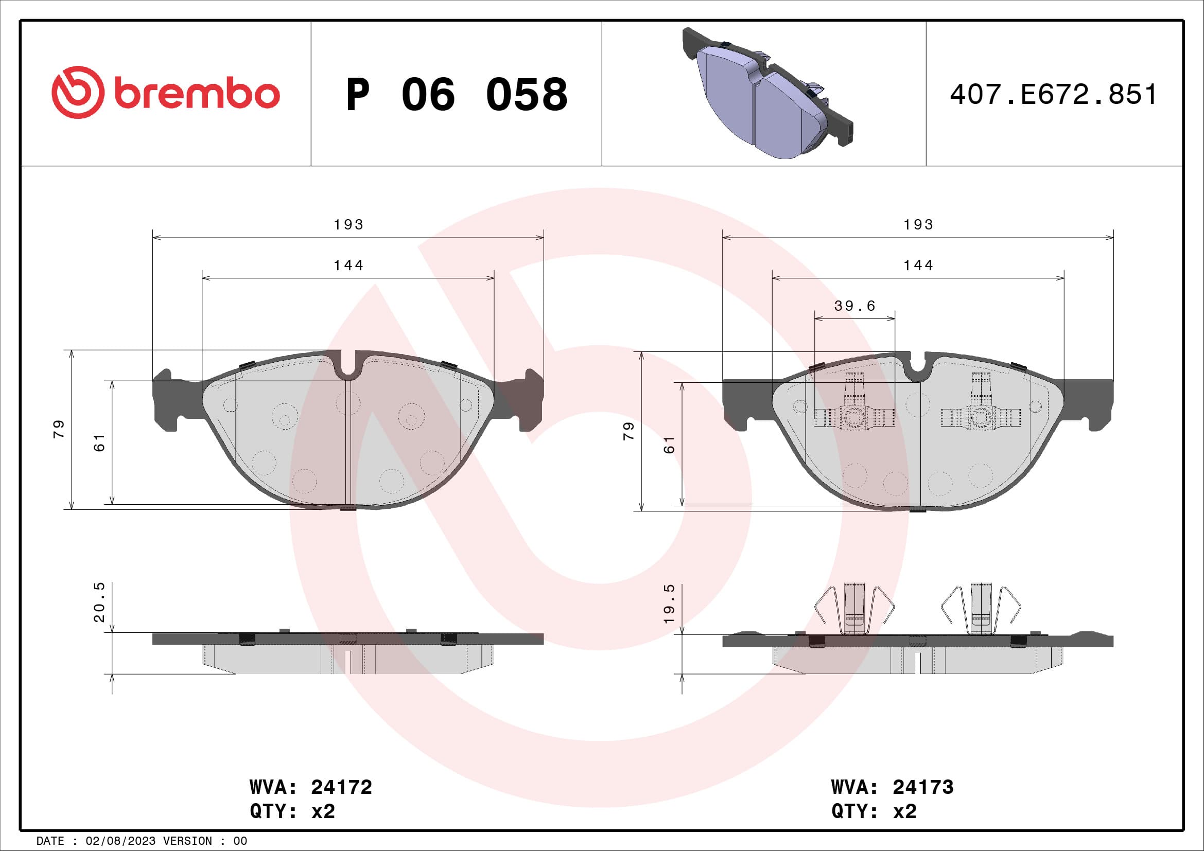 BREMBO Sada brzdových platničiek kotúčovej brzdy P06058 1