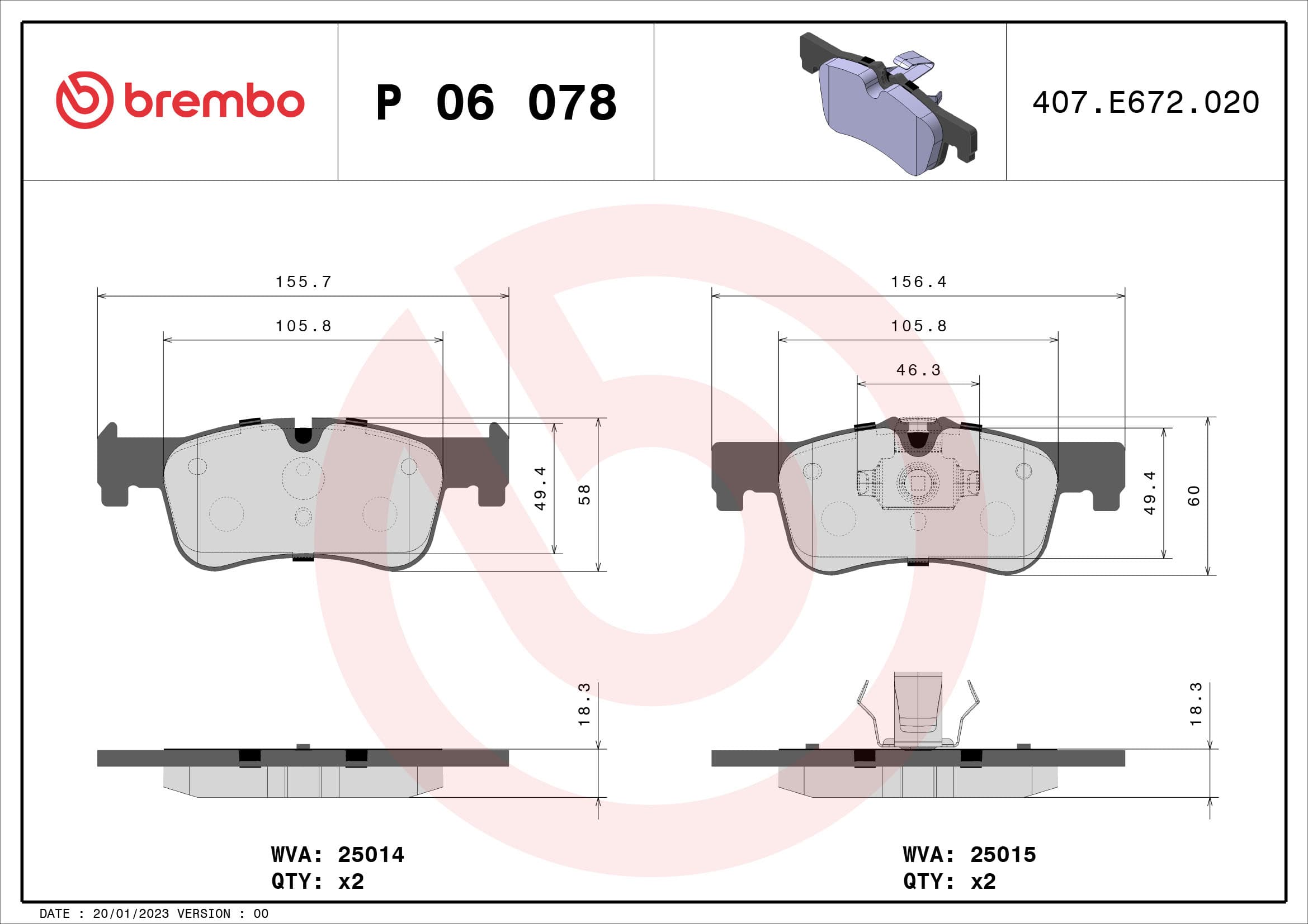 BREMBO Sada brzdových platničiek kotúčovej brzdy P06078 1