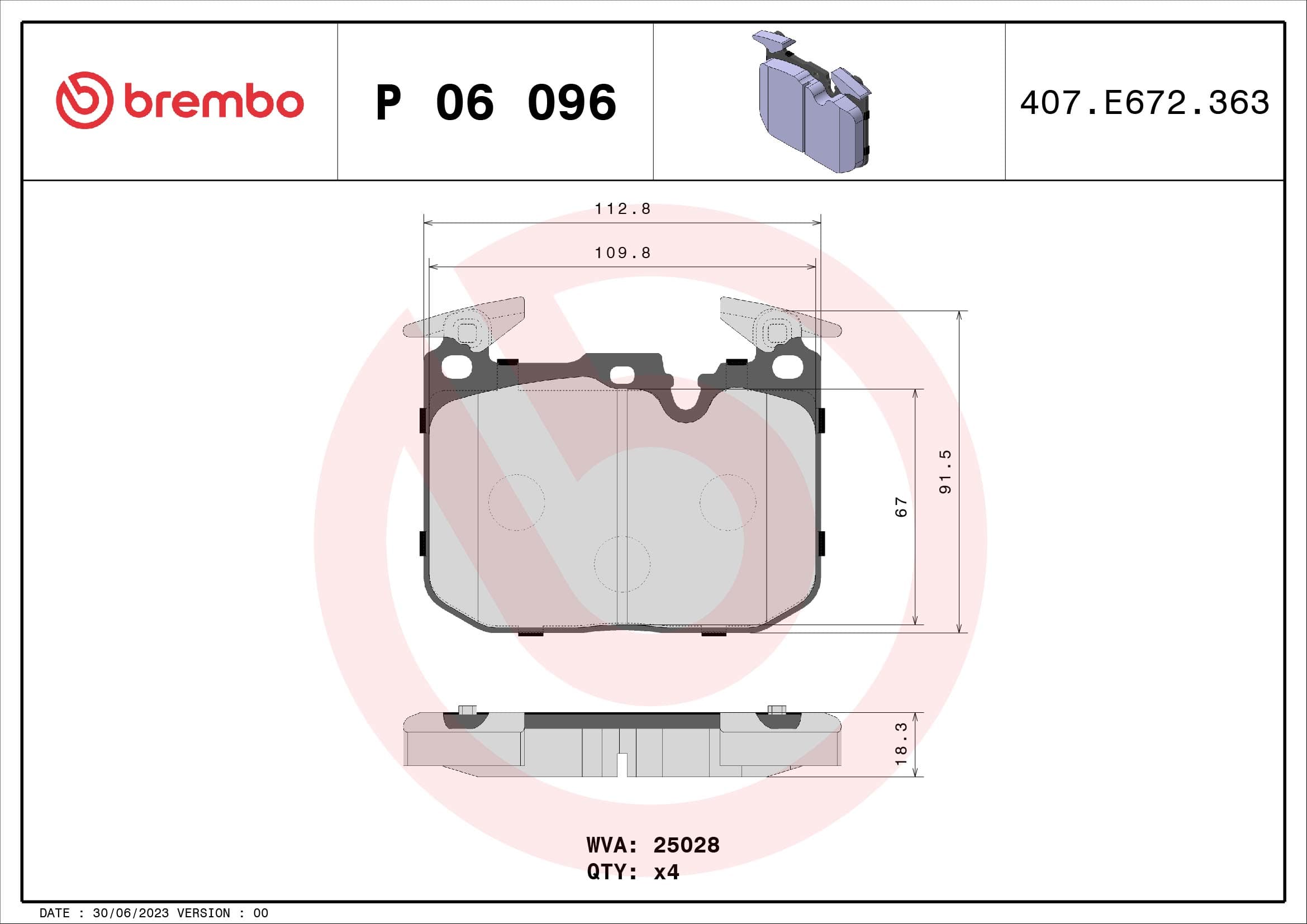 BREMBO Sada brzdových platničiek kotúčovej brzdy P06096X 1