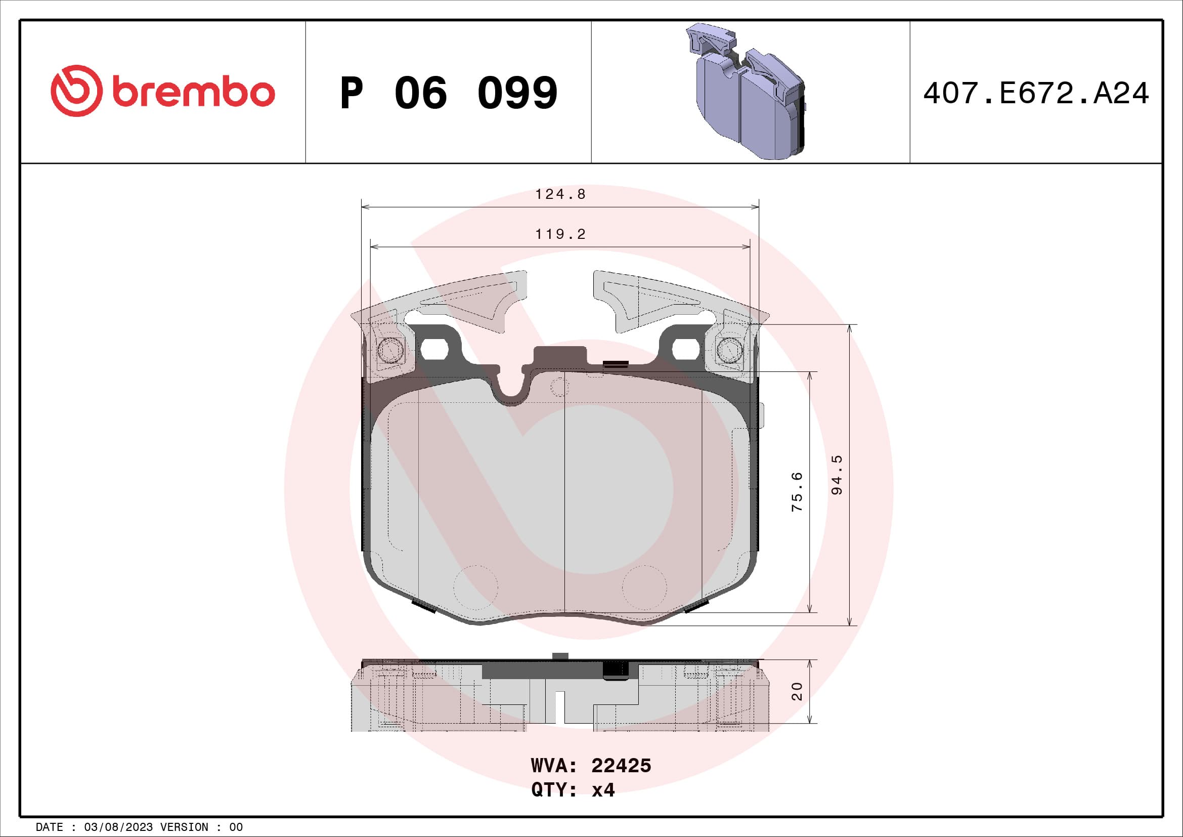 BREMBO Sada brzdových platničiek kotúčovej brzdy P06099 1