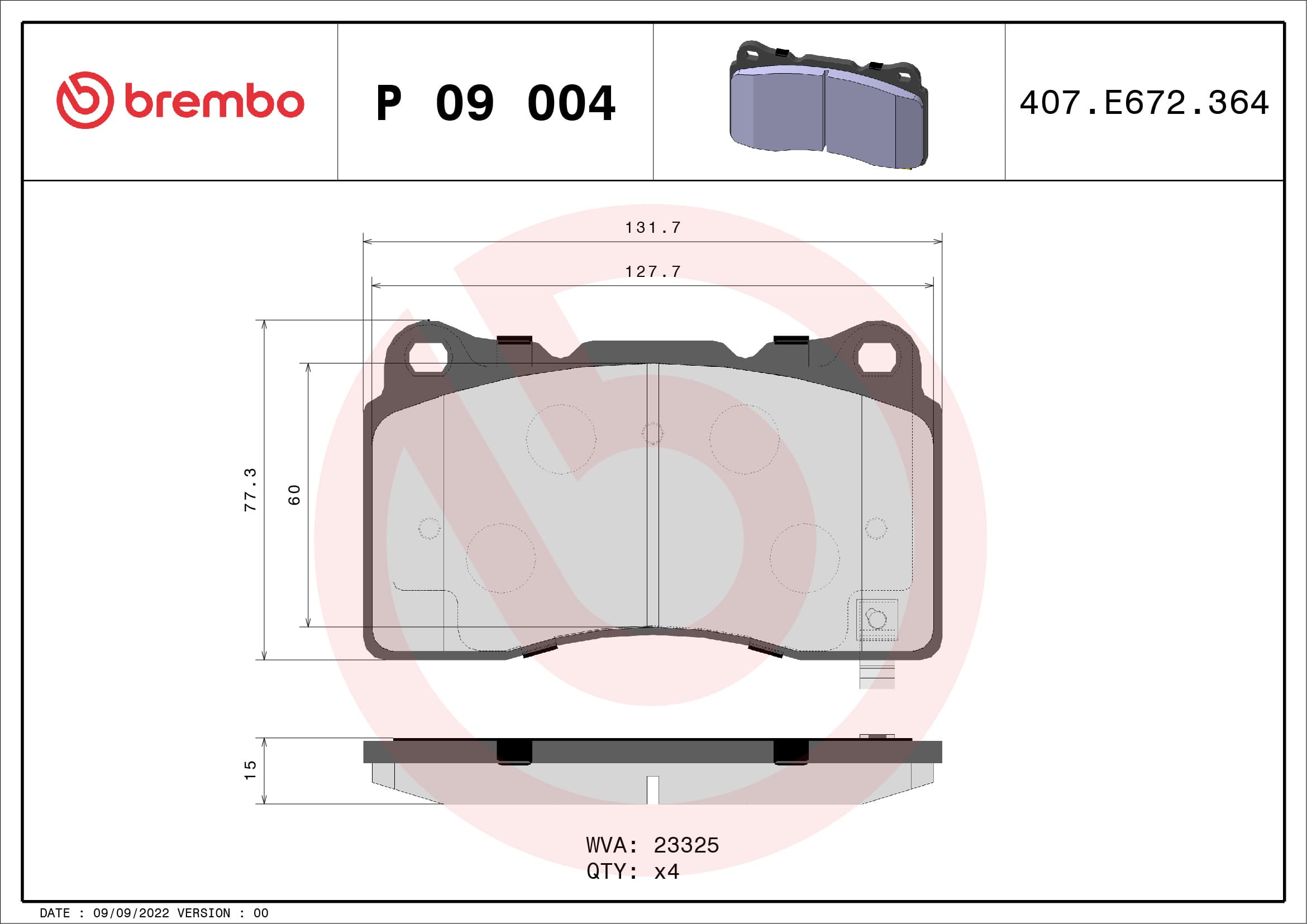 BREMBO Sada brzdových platničiek kotúčovej brzdy P09004 1