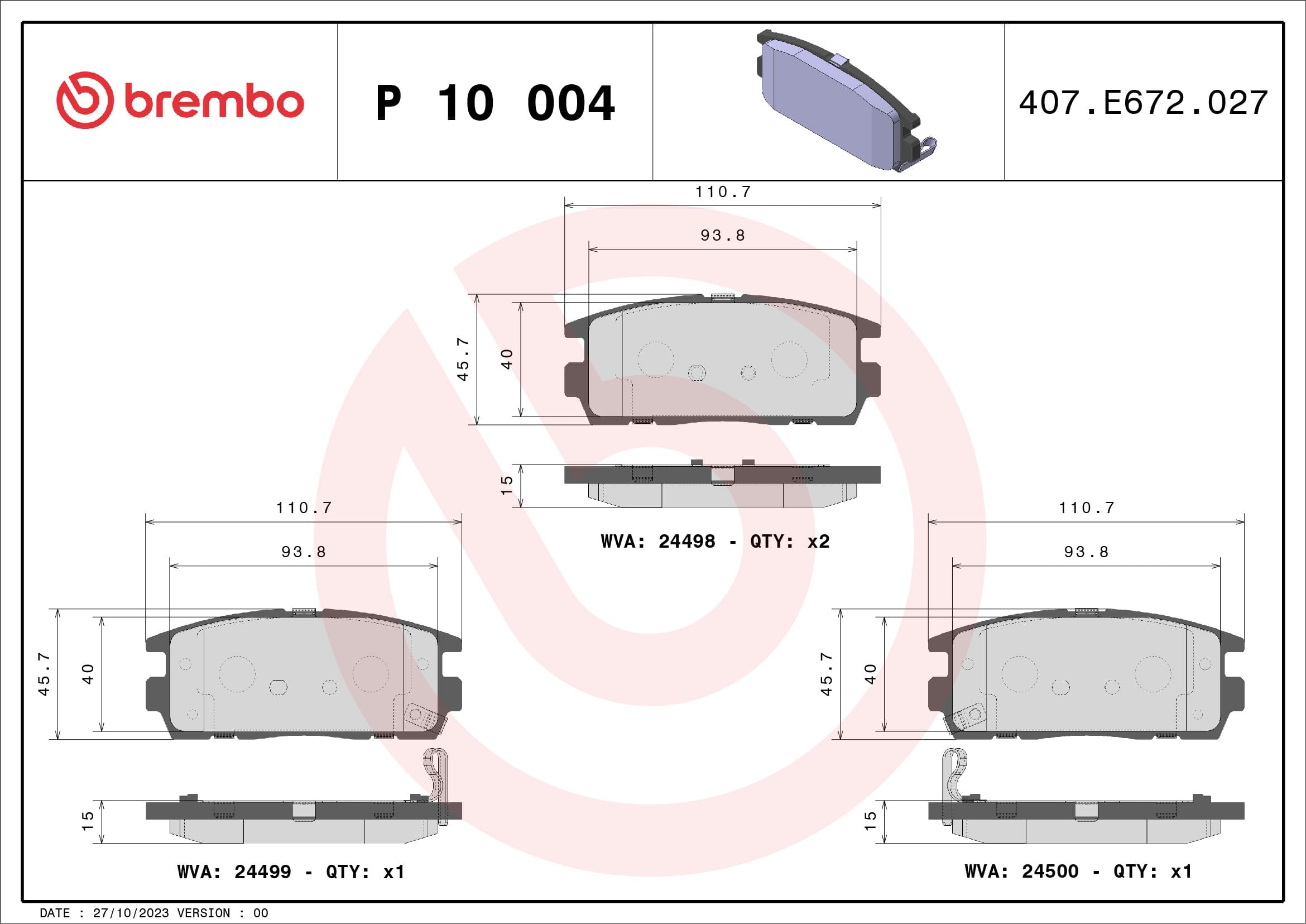 BREMBO Sada brzdových platničiek kotúčovej brzdy P10004 1