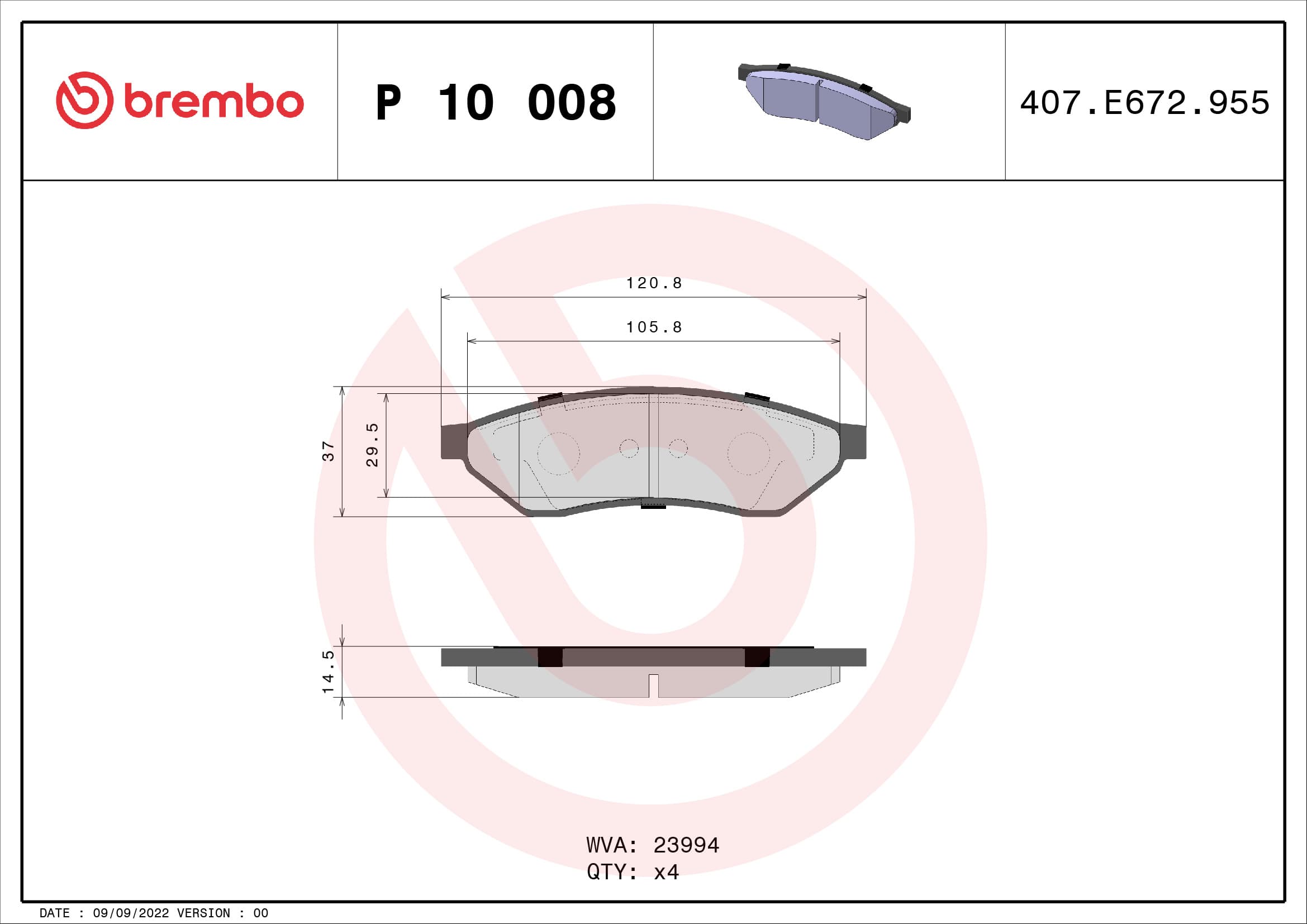 BREMBO Sada brzdových platničiek kotúčovej brzdy P10008 1