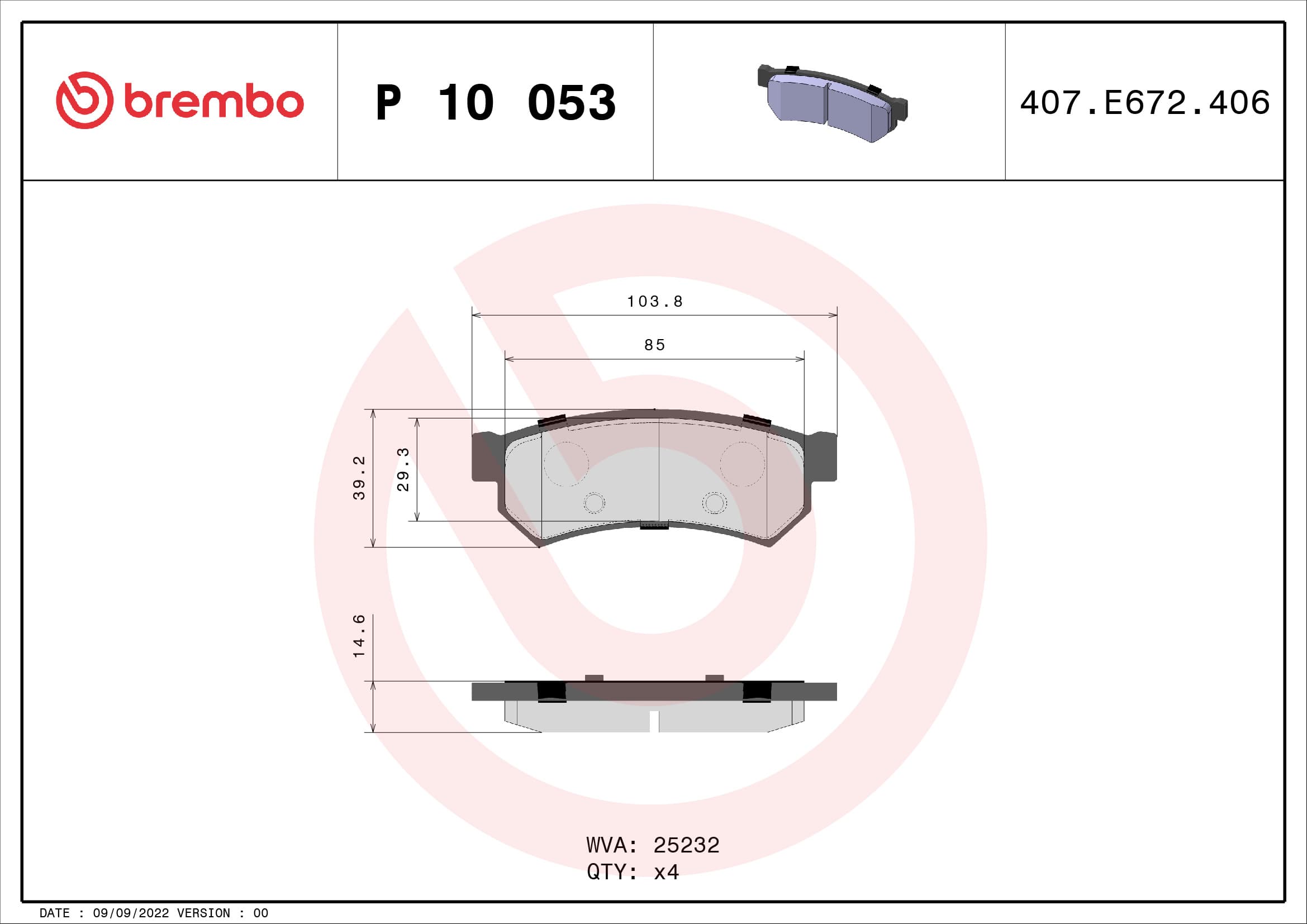 BREMBO Sada brzdových platničiek kotúčovej brzdy P10053 1