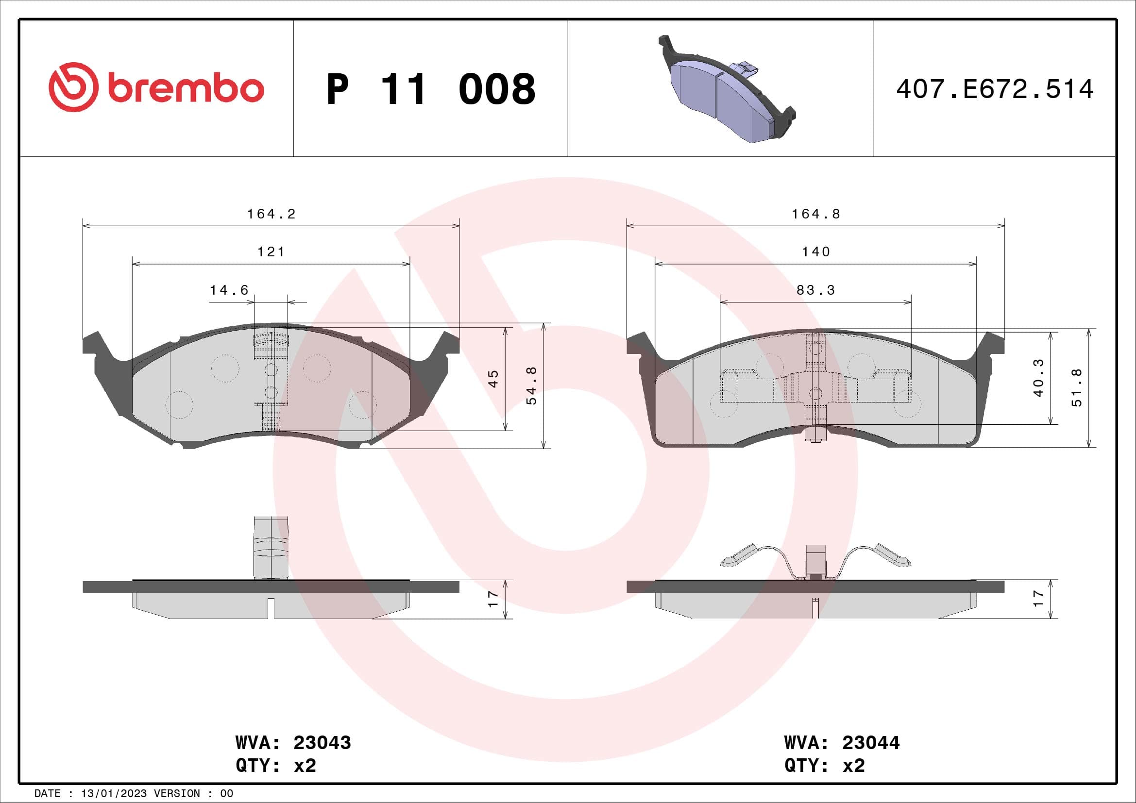 BREMBO Sada brzdových platničiek kotúčovej brzdy P11008 1