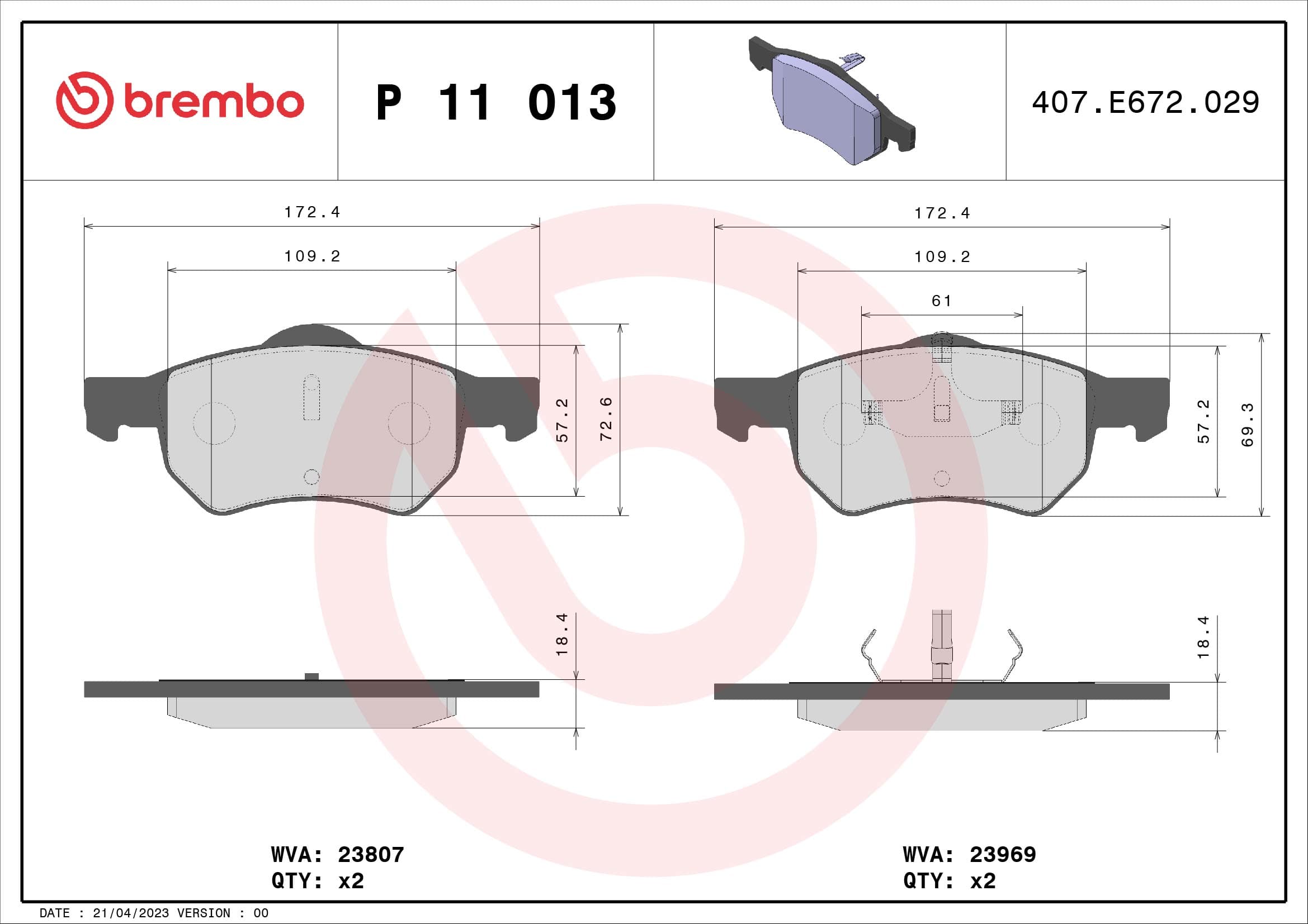 BREMBO Sada brzdových platničiek kotúčovej brzdy P11013 1