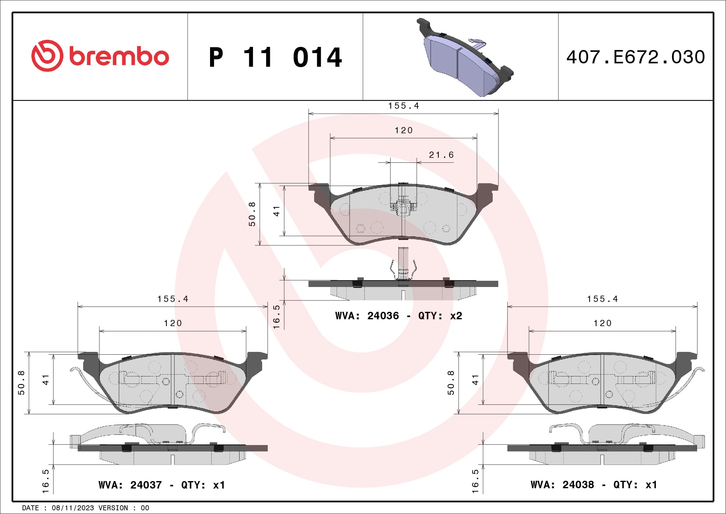 BREMBO Sada brzdových platničiek kotúčovej brzdy P11014 1