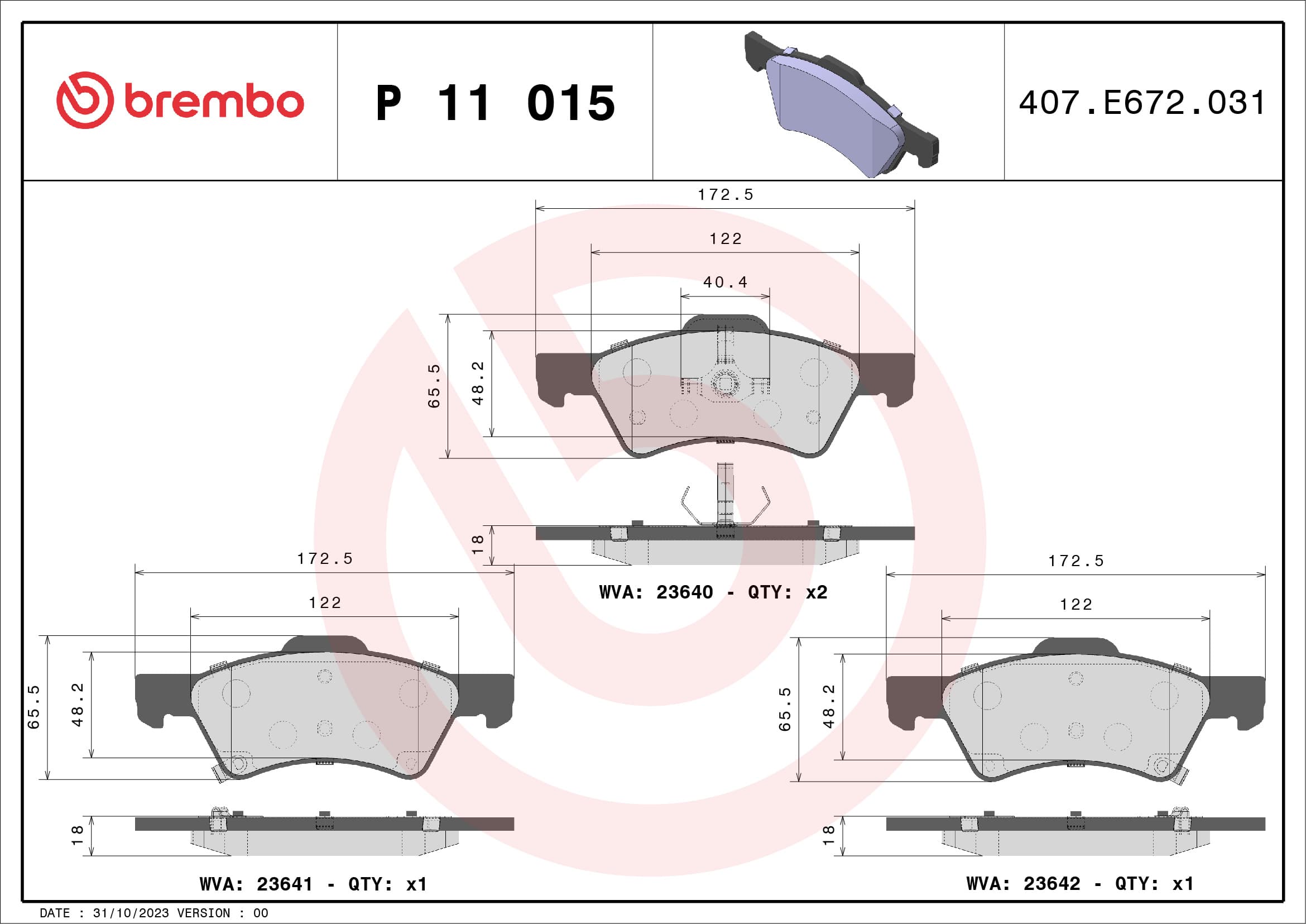 BREMBO Sada brzdových platničiek kotúčovej brzdy P11015 1