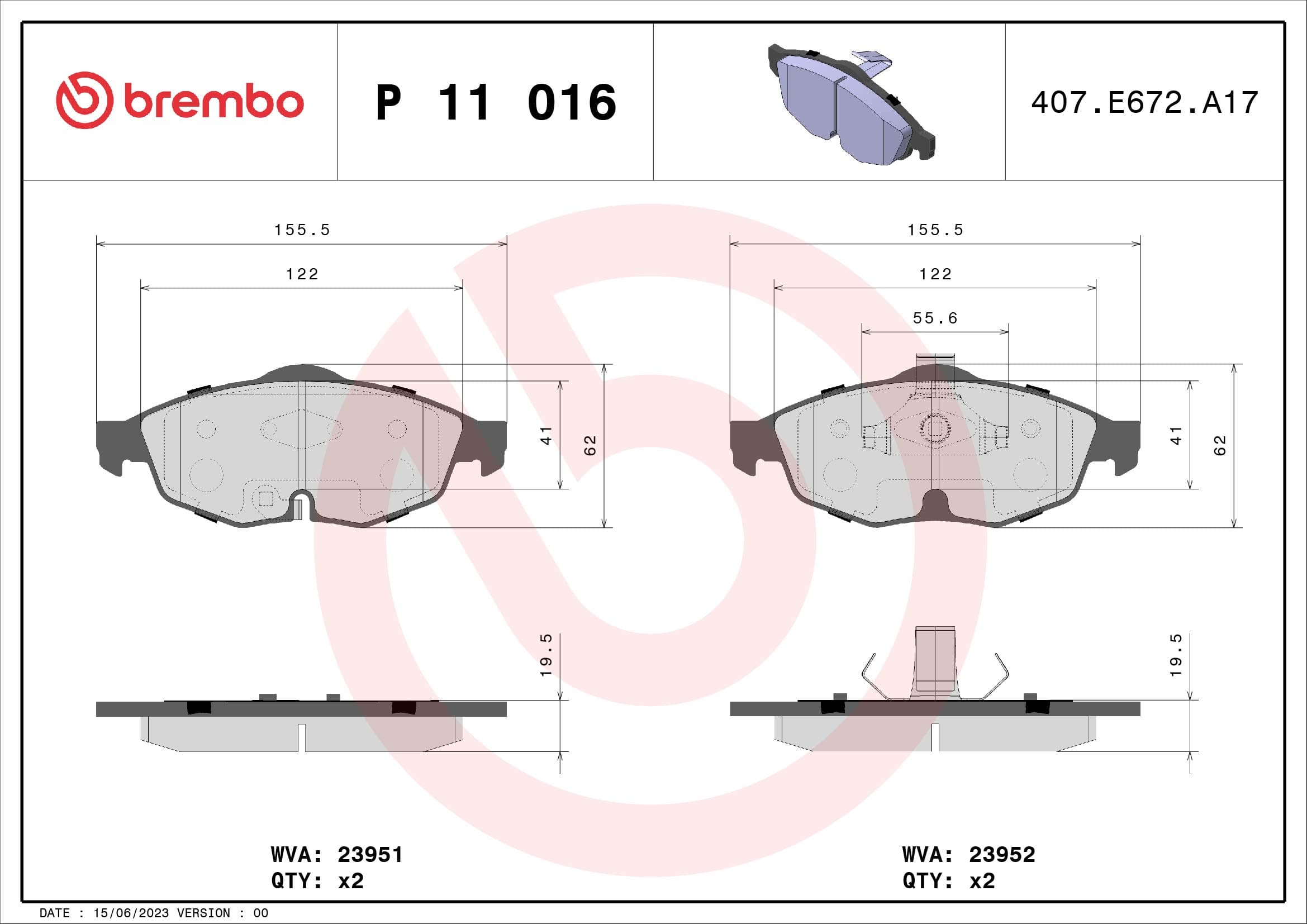 BREMBO Sada brzdových platničiek kotúčovej brzdy P11016 1
