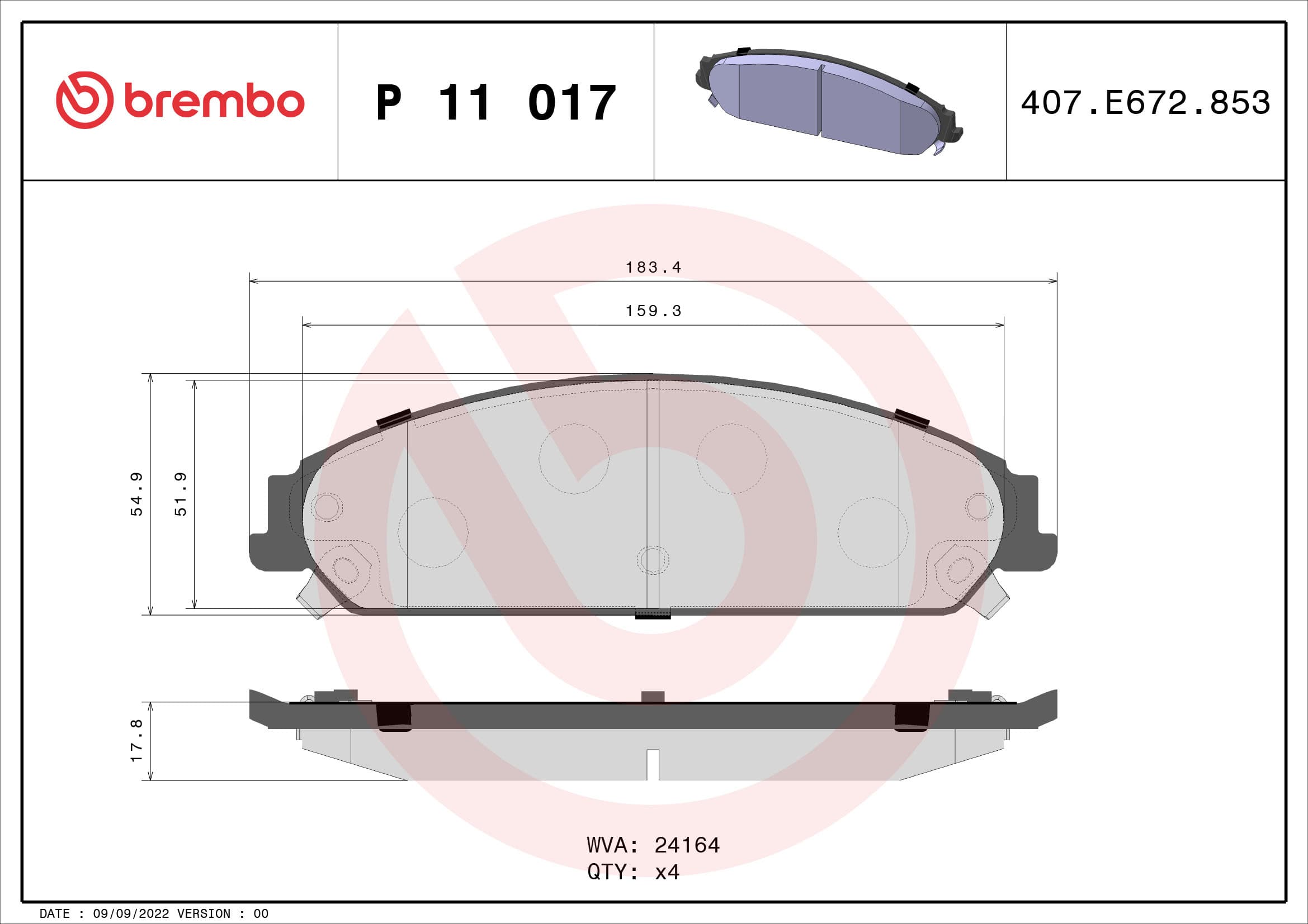 BREMBO Sada brzdových platničiek kotúčovej brzdy P11017 1