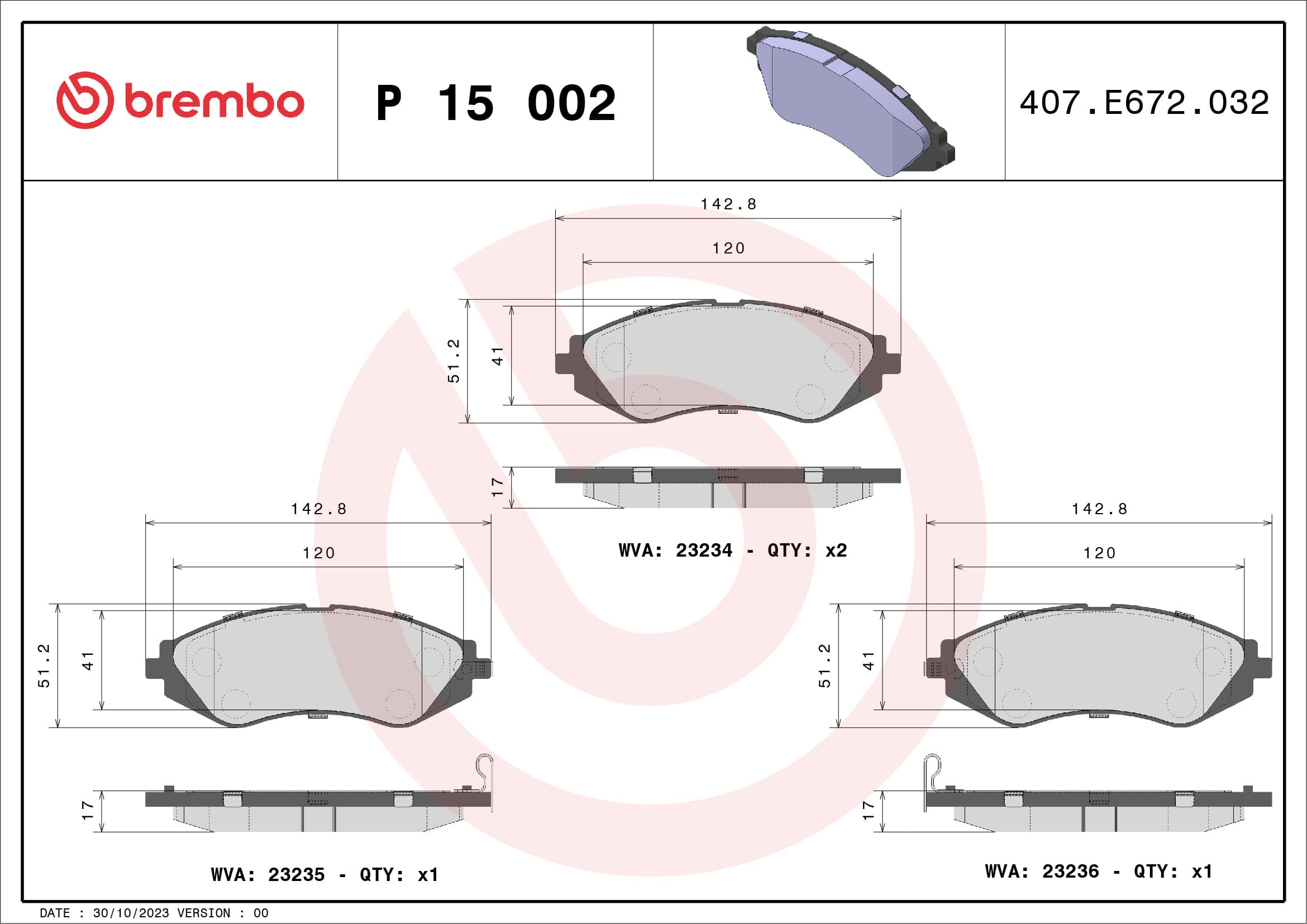 BREMBO Sada brzdových platničiek kotúčovej brzdy P15002 1
