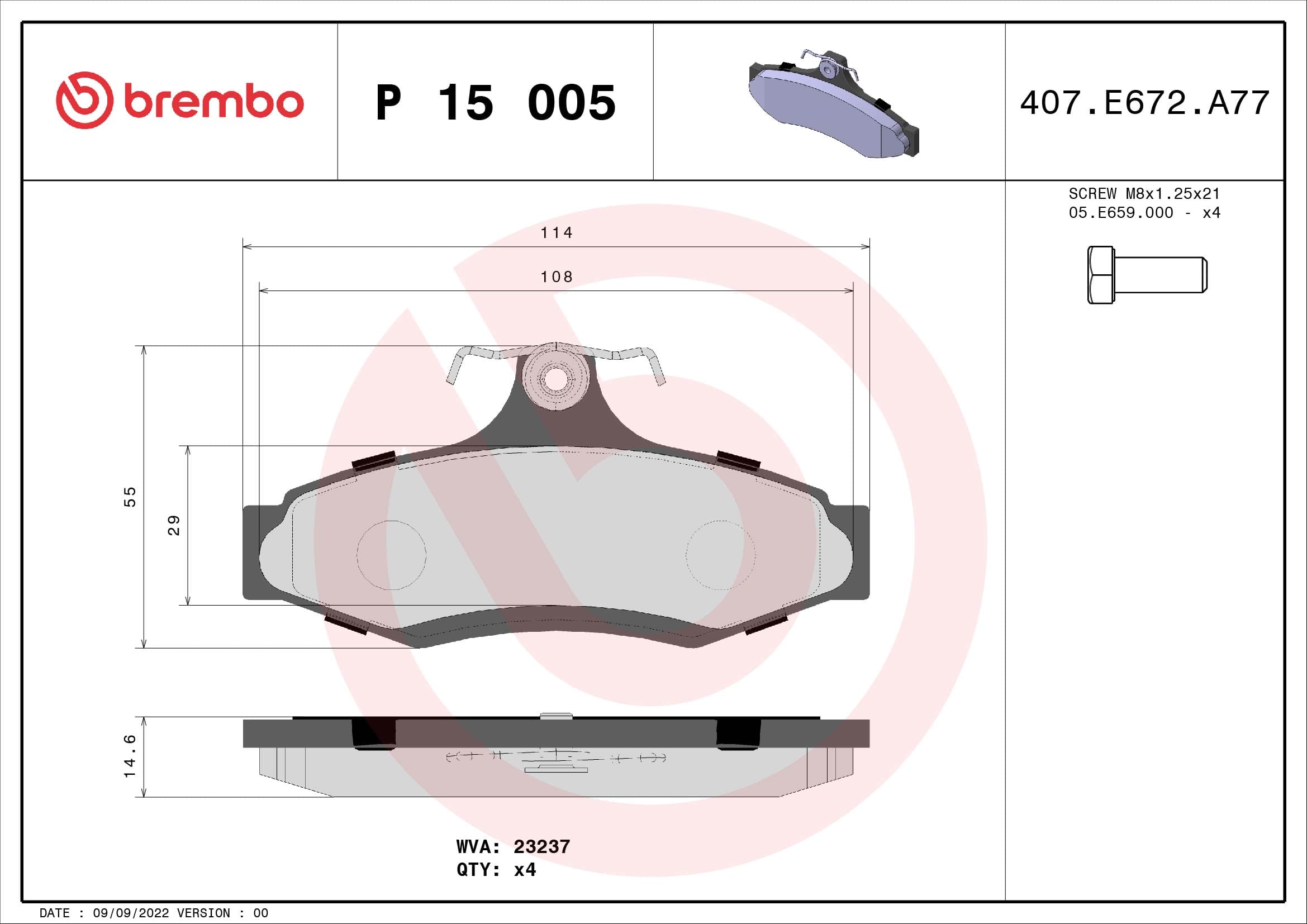 BREMBO Sada brzdových platničiek kotúčovej brzdy P15005 1