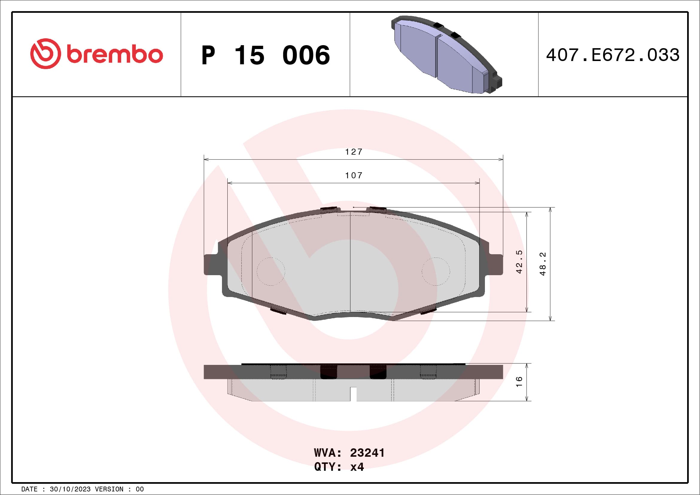 BREMBO Sada brzdových platničiek kotúčovej brzdy P15006 1