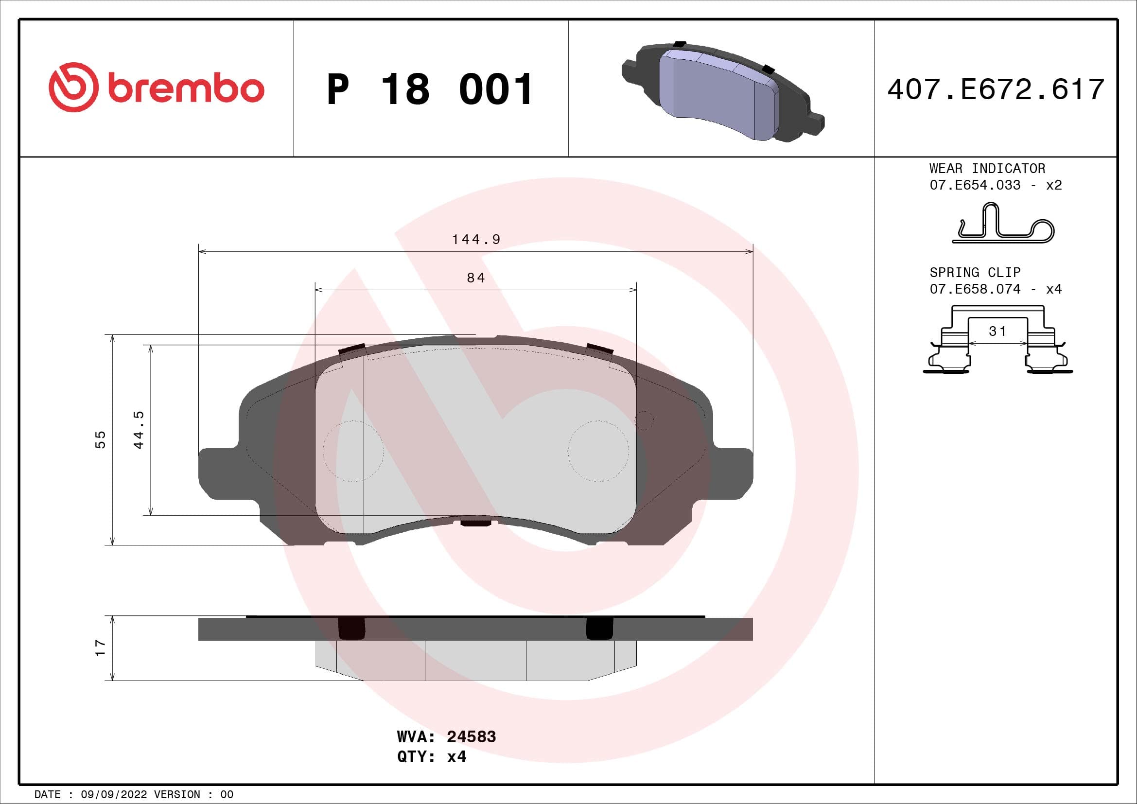 BREMBO Sada brzdových platničiek kotúčovej brzdy P18001 1