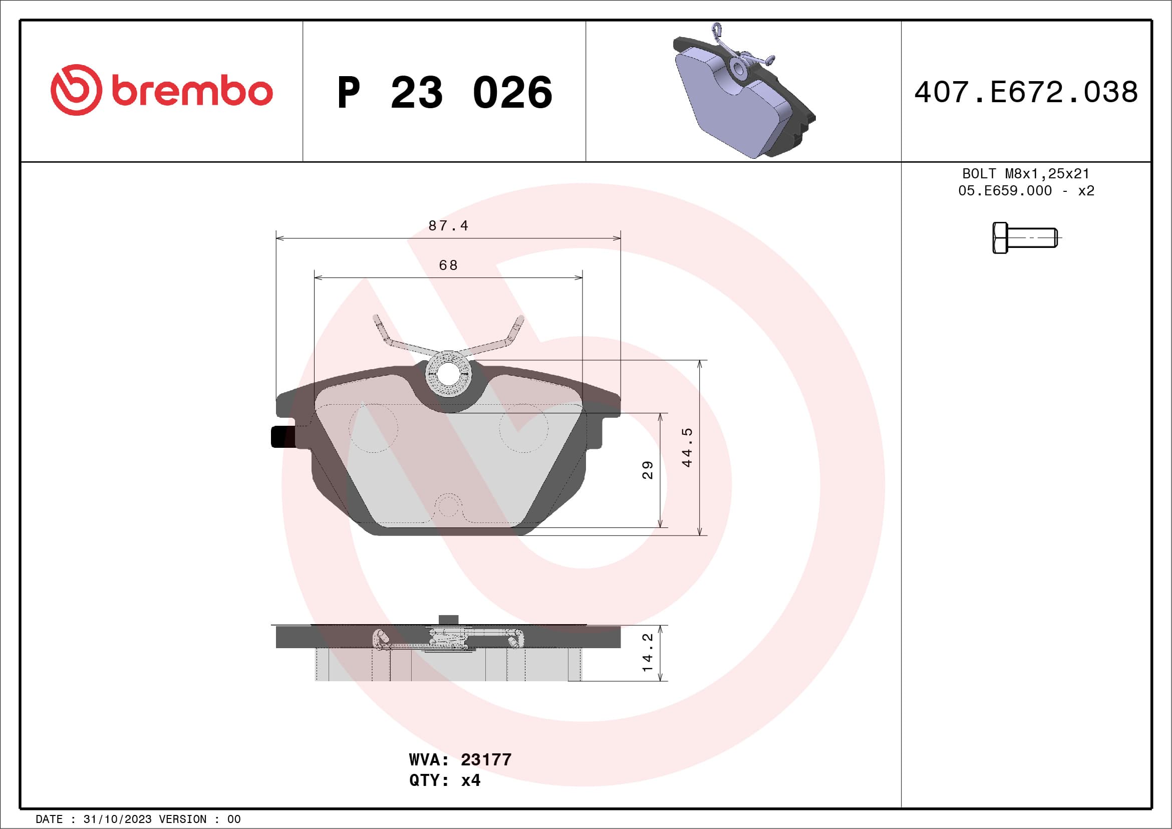 BREMBO Sada brzdových platničiek kotúčovej brzdy P23026 1