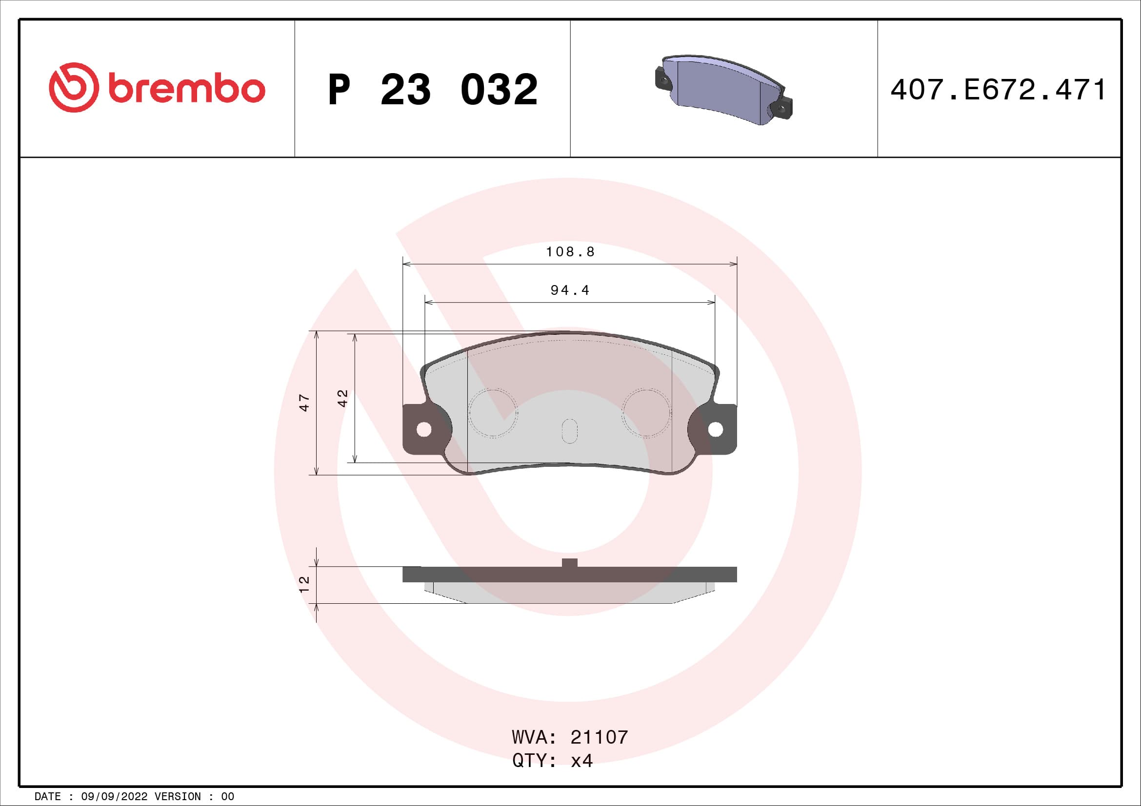 BREMBO Sada brzdových platničiek kotúčovej brzdy P23032 1