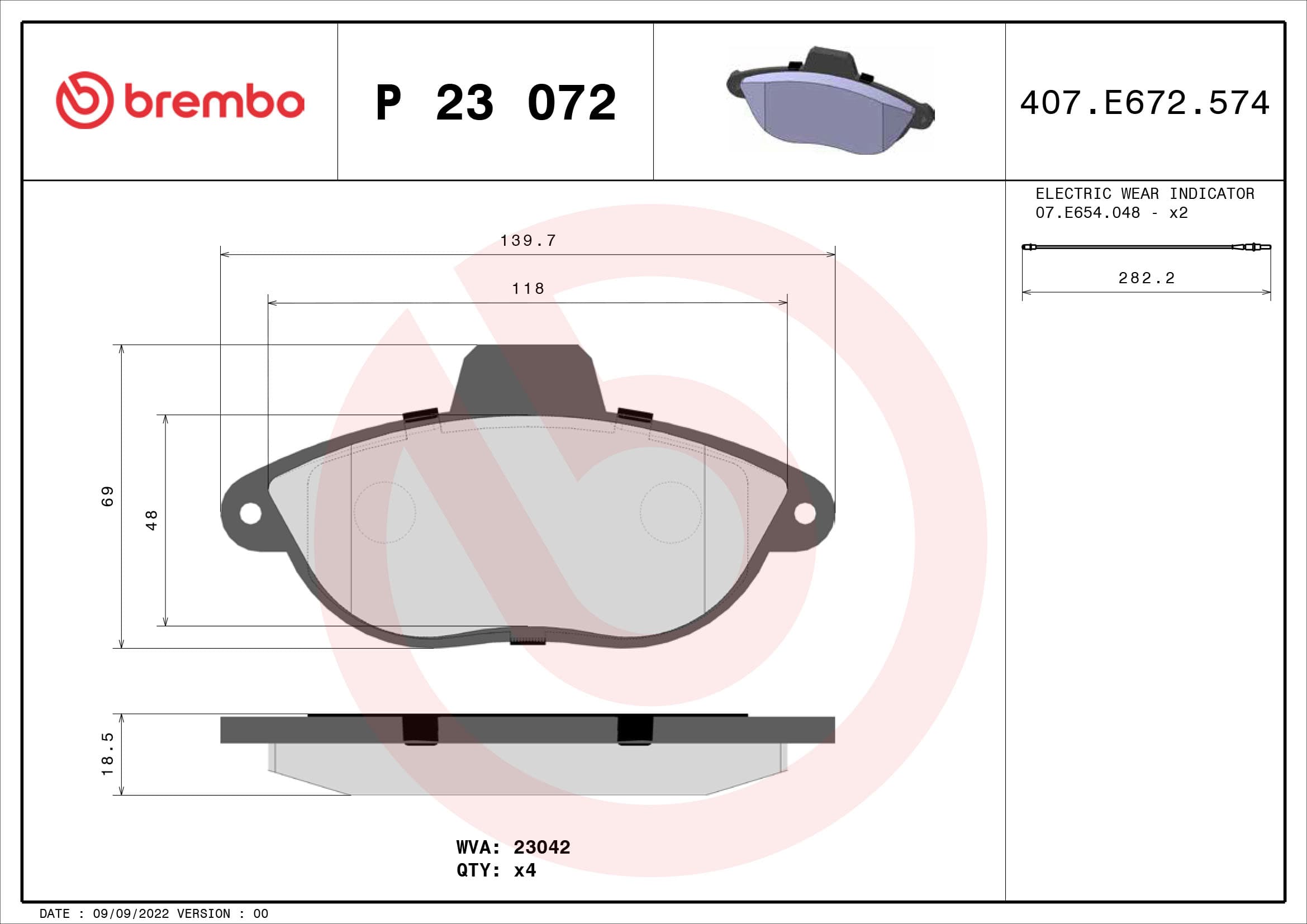 BREMBO Sada brzdových platničiek kotúčovej brzdy P23072 1