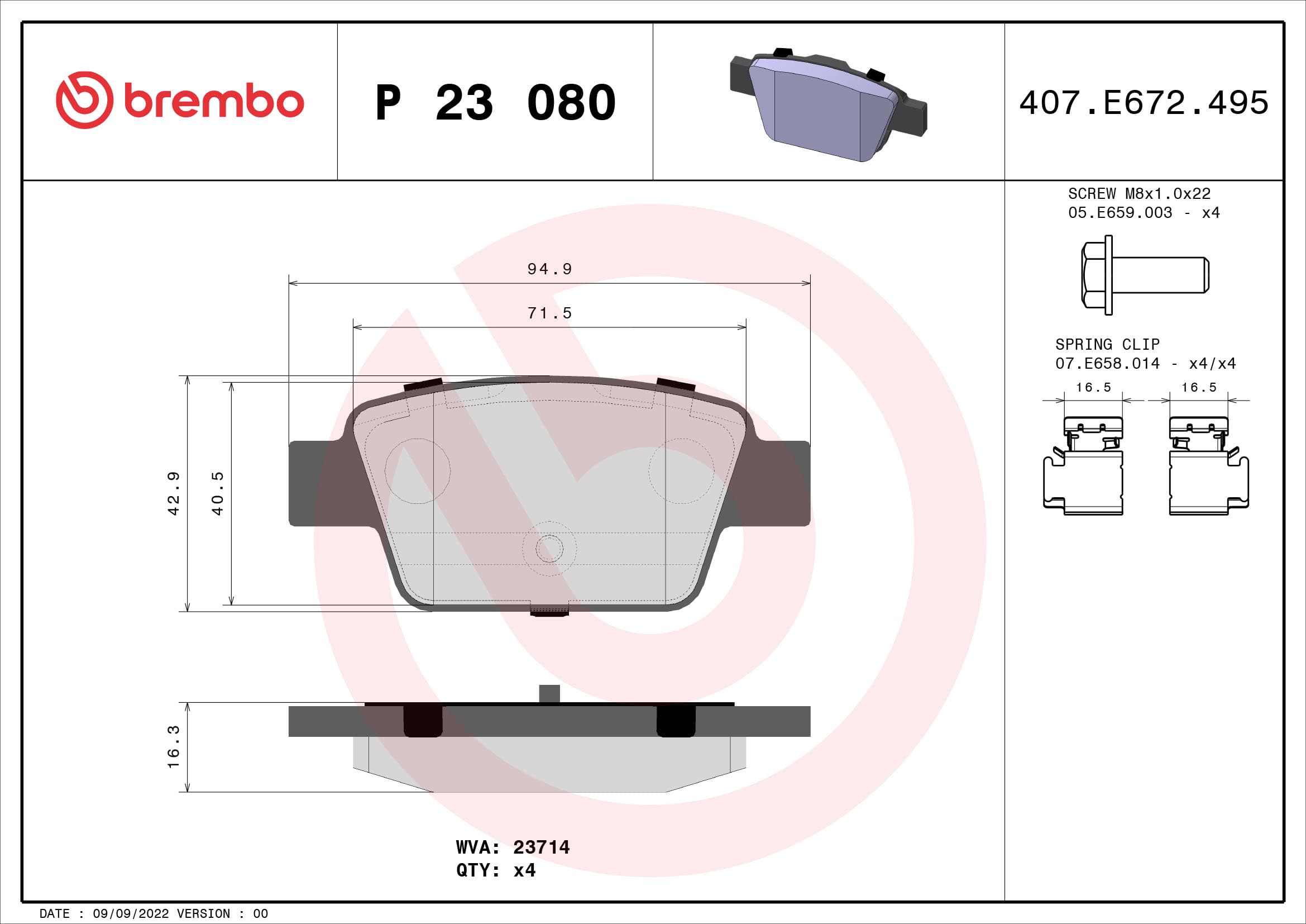 BREMBO Sada brzdových platničiek kotúčovej brzdy P23080 1