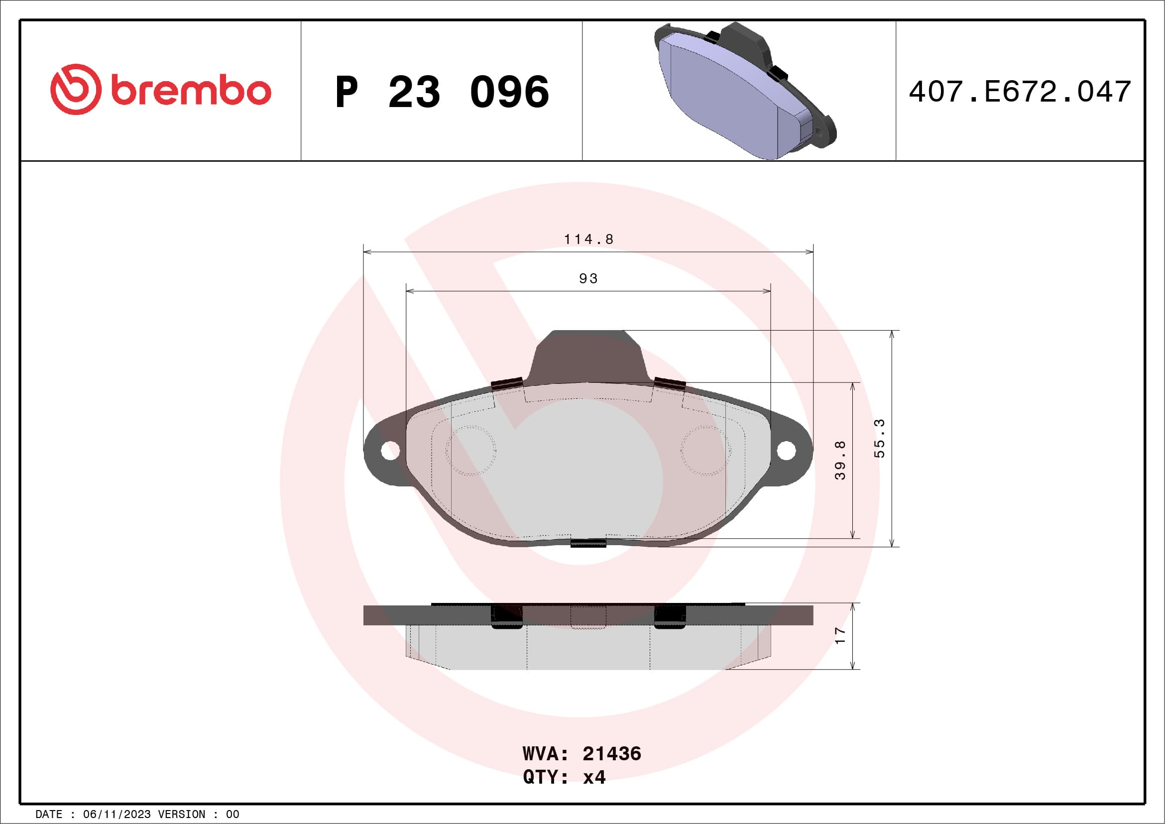 BREMBO Sada brzdových platničiek kotúčovej brzdy P23096 1