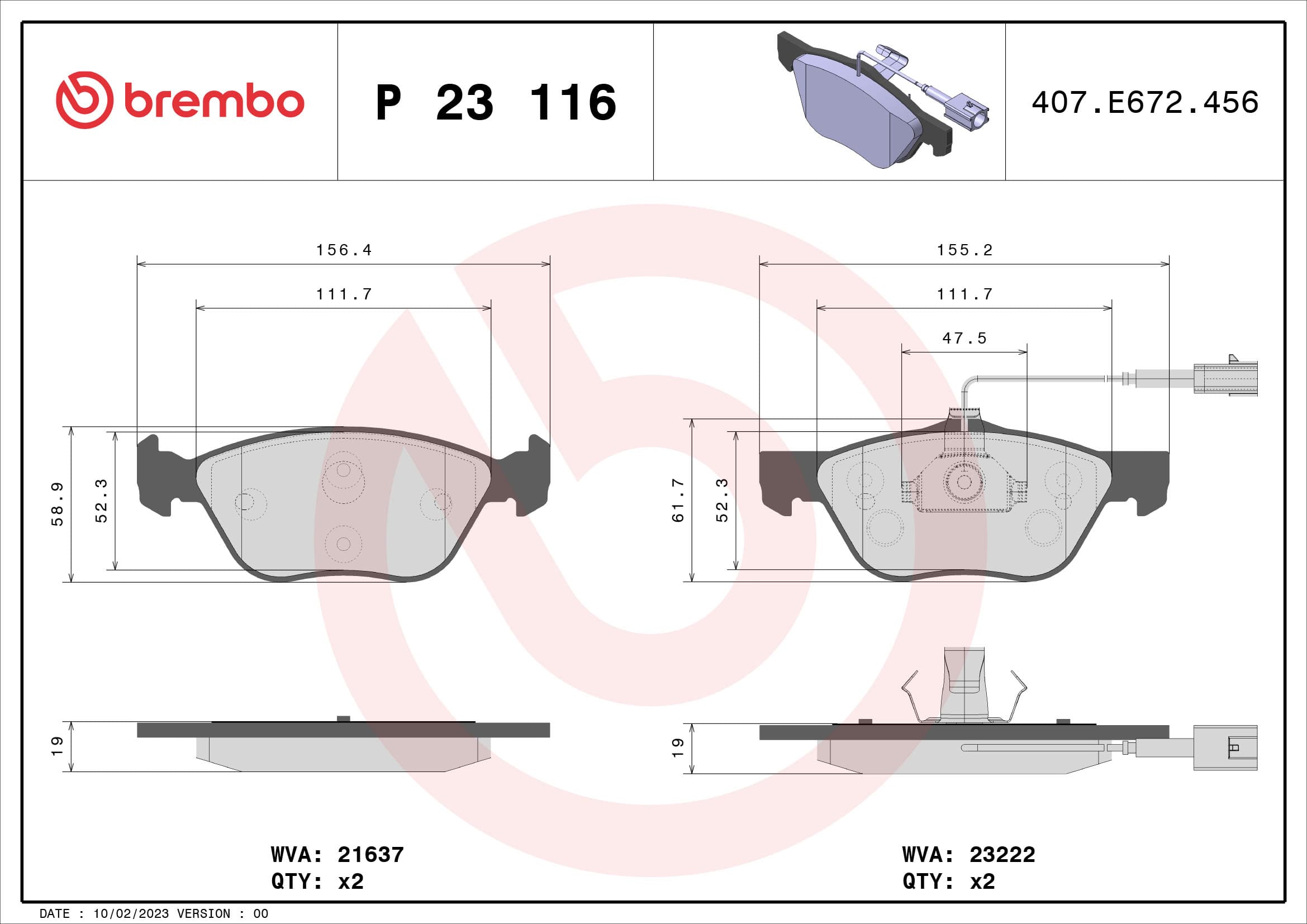 BREMBO Sada brzdových platničiek kotúčovej brzdy P23116 1
