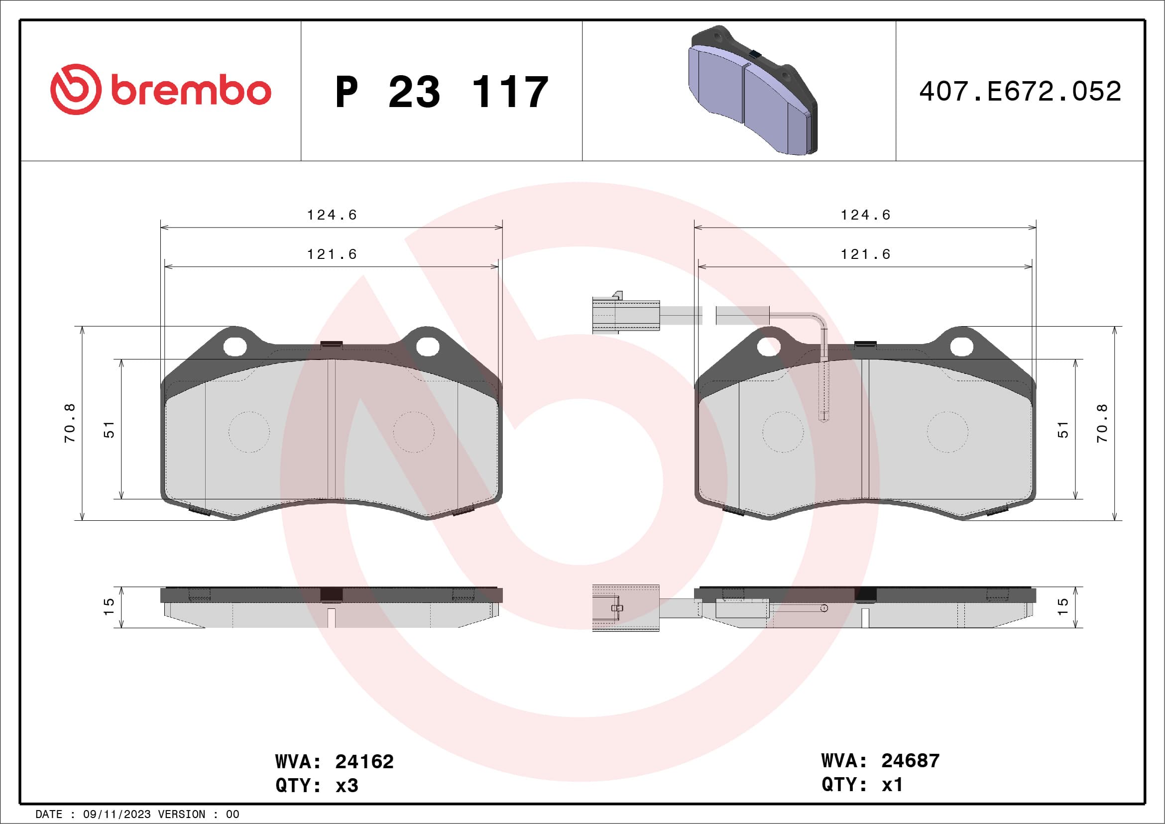 BREMBO Sada brzdových platničiek kotúčovej brzdy P23117 1