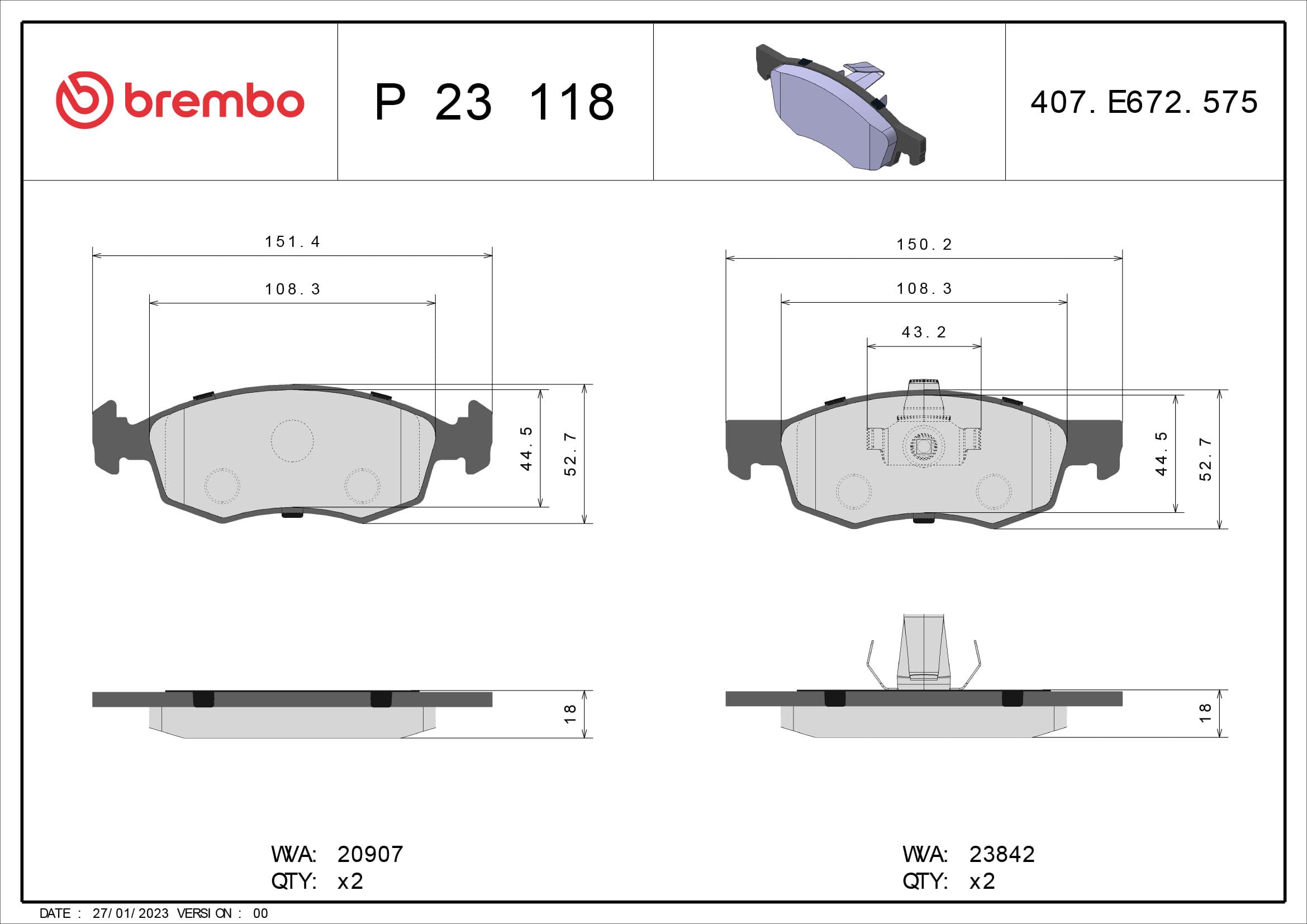 BREMBO Sada brzdových platničiek kotúčovej brzdy P23118 1