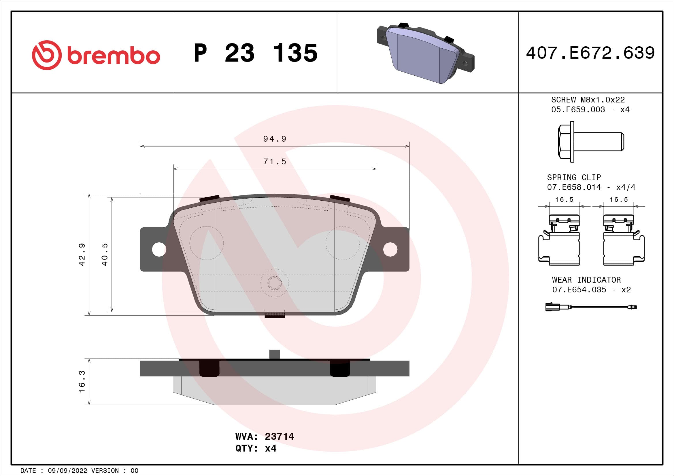 BREMBO Sada brzdových platničiek kotúčovej brzdy P23135 1