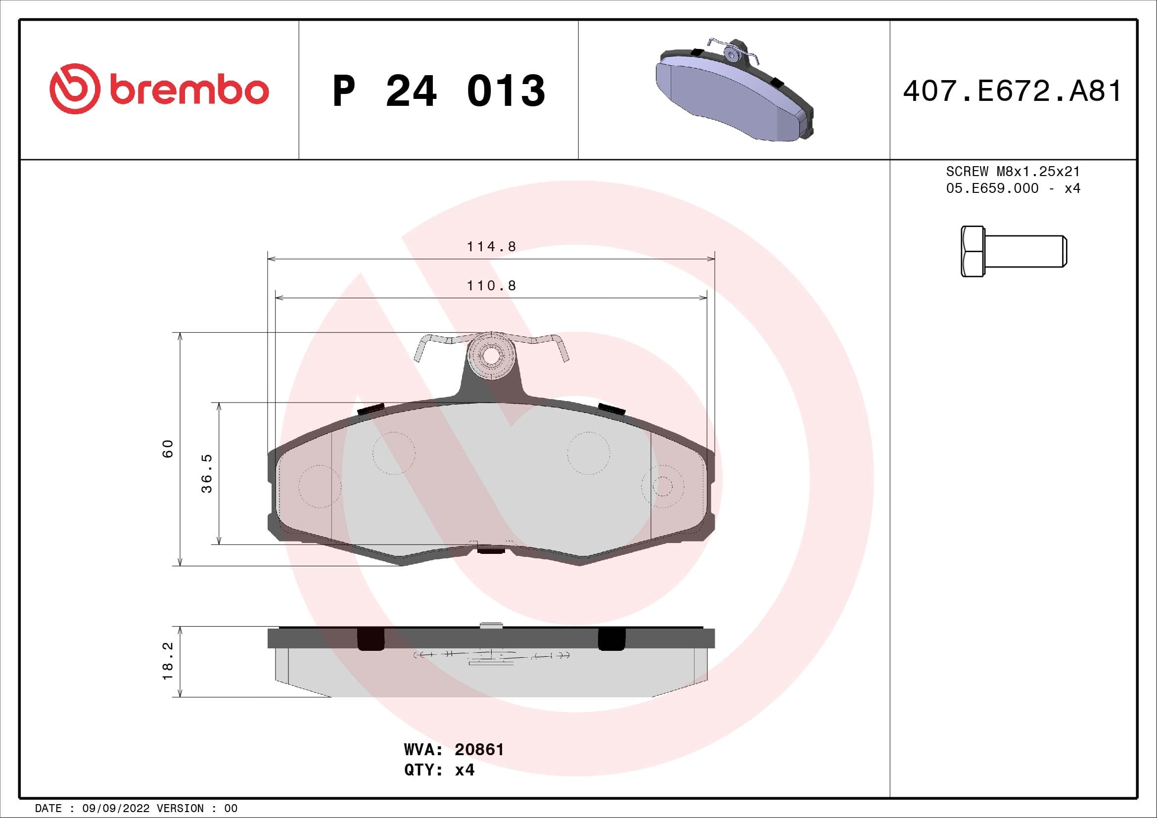 BREMBO Sada brzdových platničiek kotúčovej brzdy P24013 1