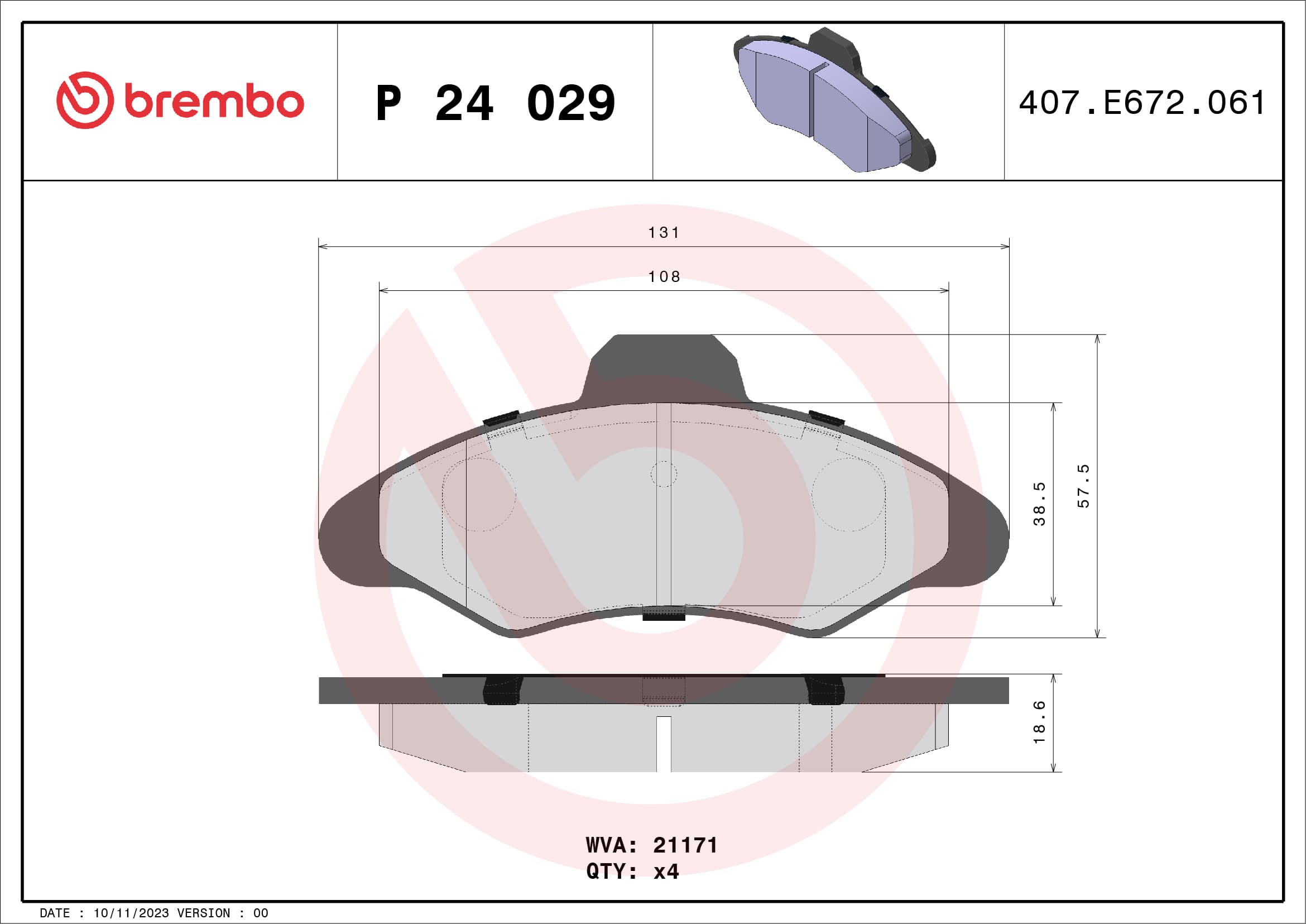 BREMBO Sada brzdových platničiek kotúčovej brzdy P24029 1