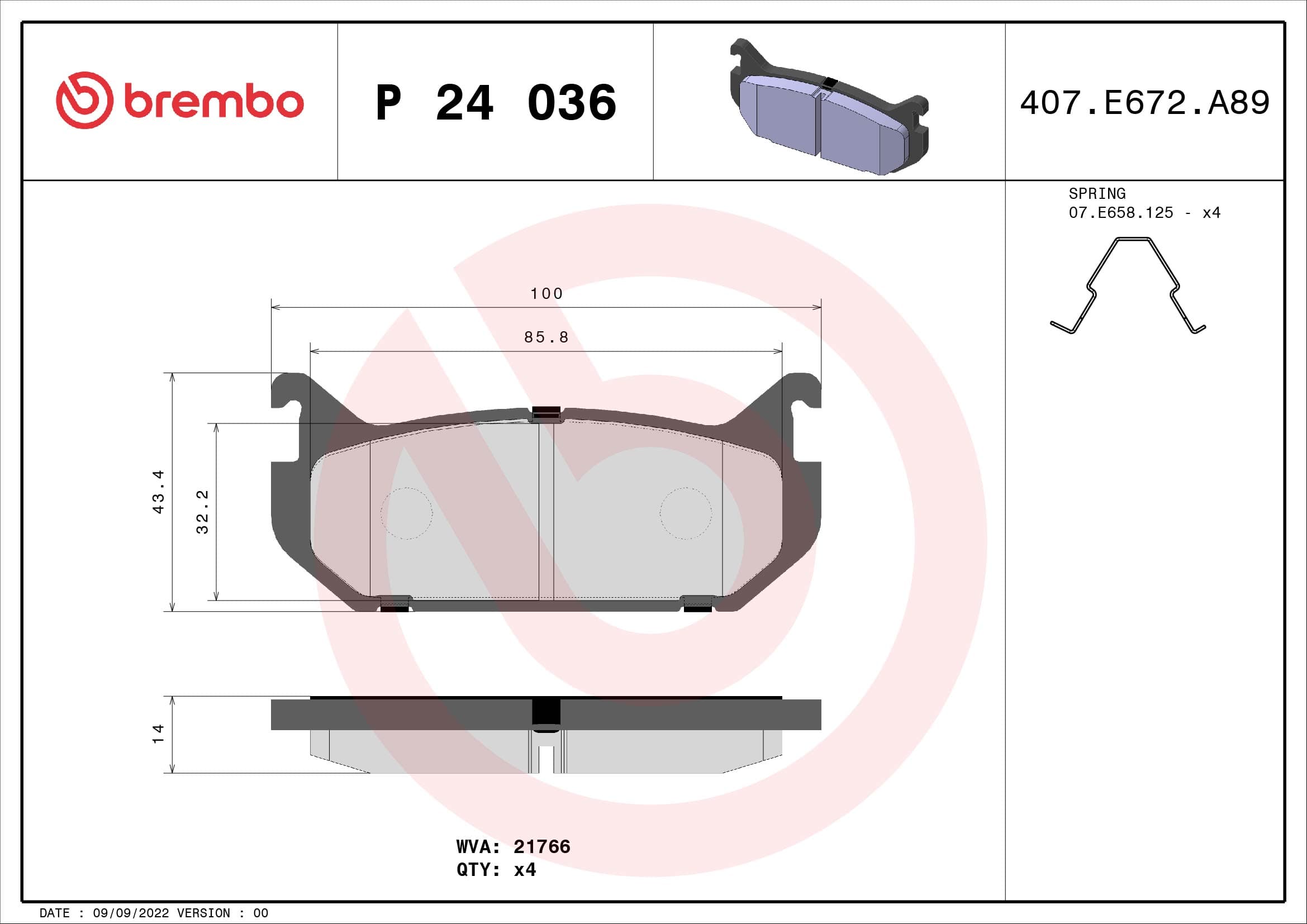 BREMBO Sada brzdových platničiek kotúčovej brzdy P24036 1