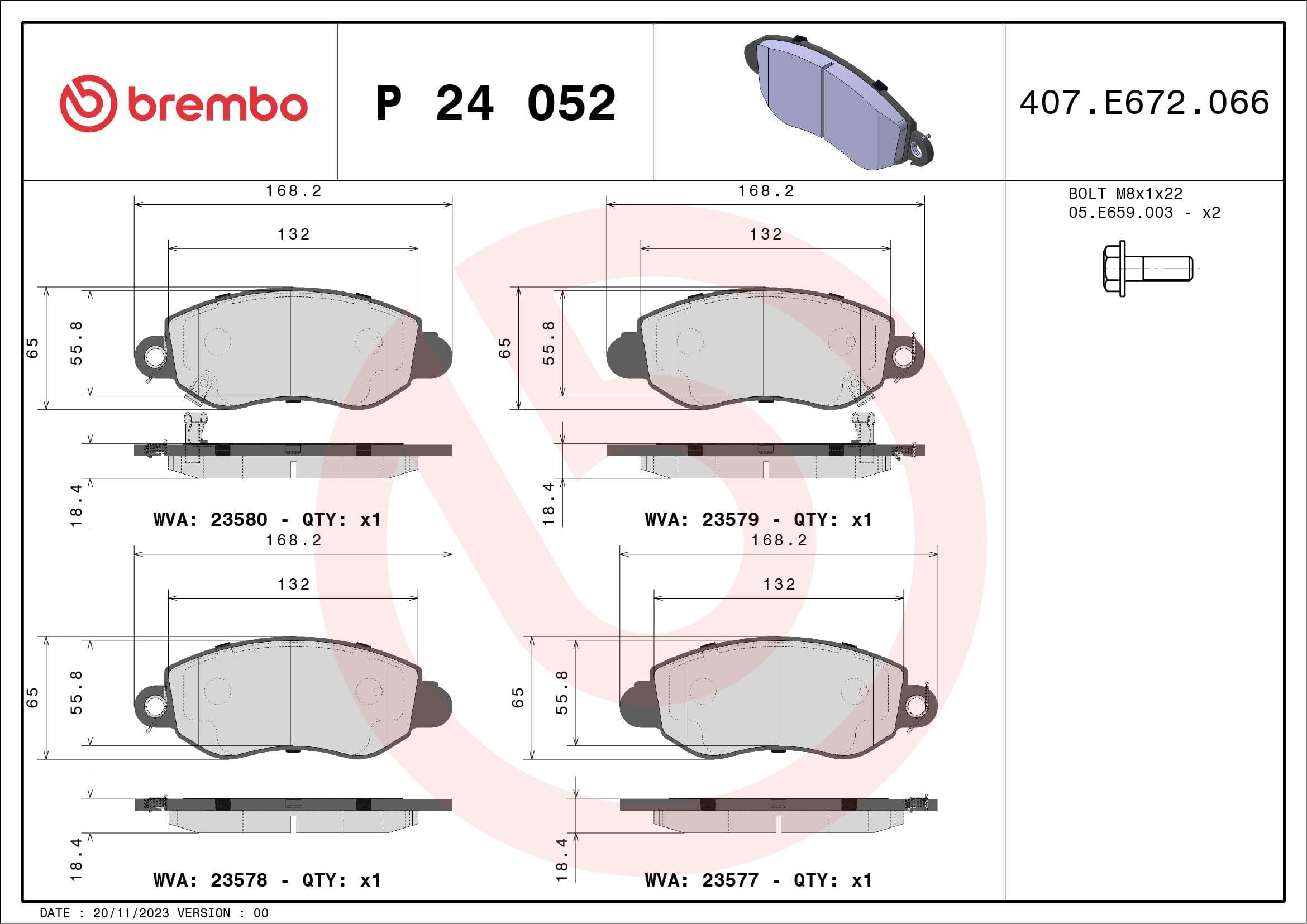 BREMBO Sada brzdových platničiek kotúčovej brzdy P24052 1