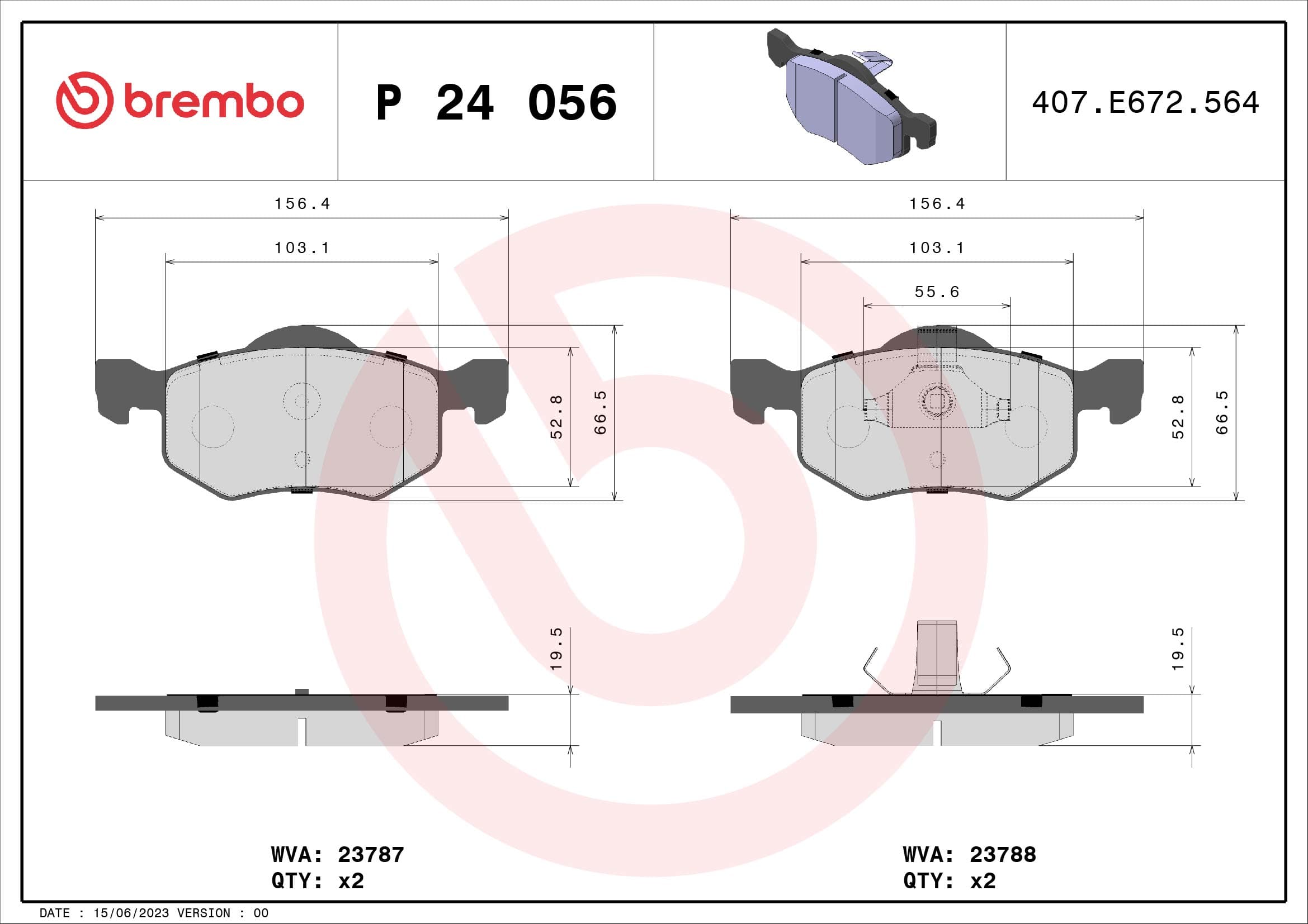 BREMBO Sada brzdových platničiek kotúčovej brzdy P24056 1