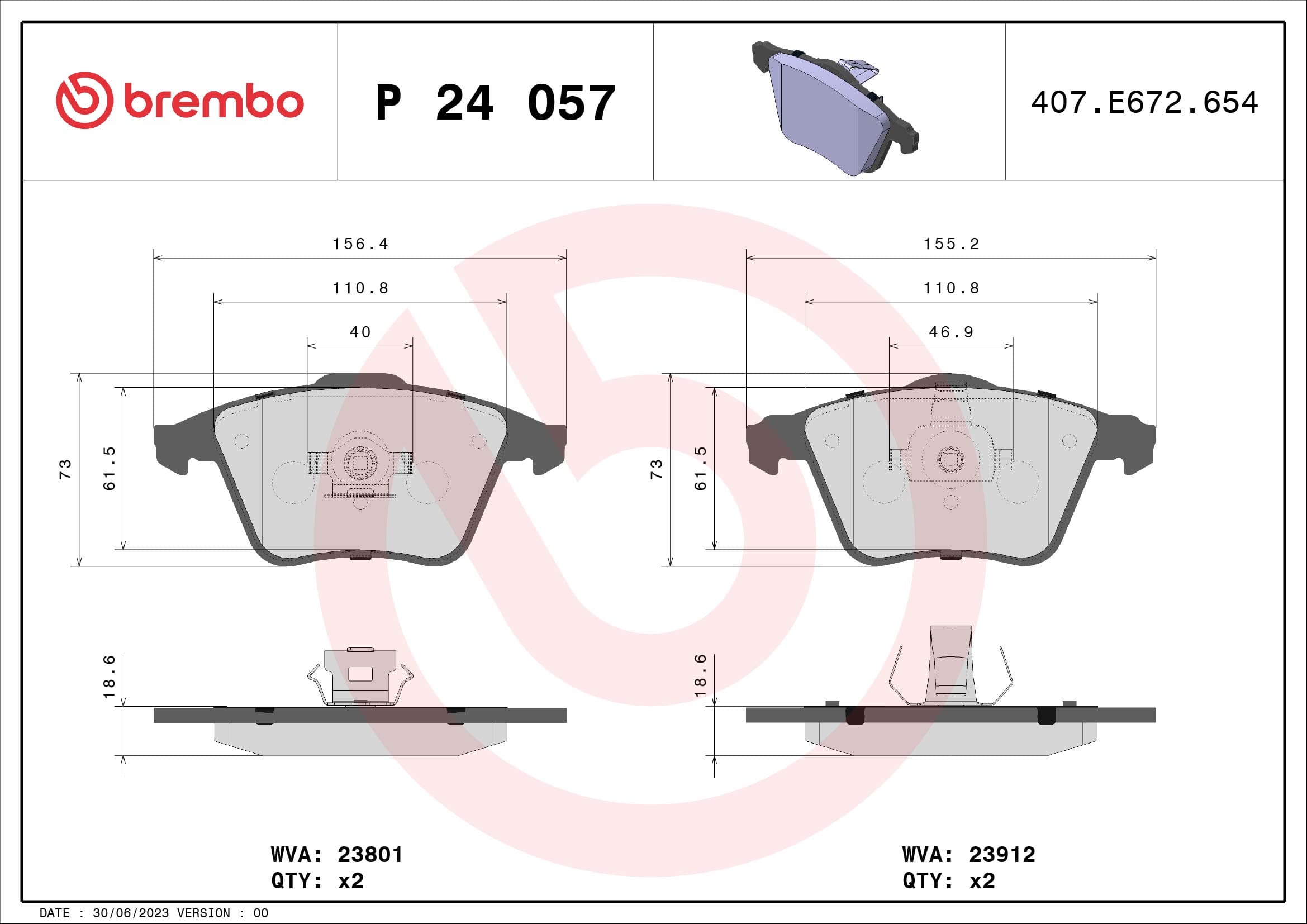 BREMBO Sada brzdových platničiek kotúčovej brzdy P24057 1