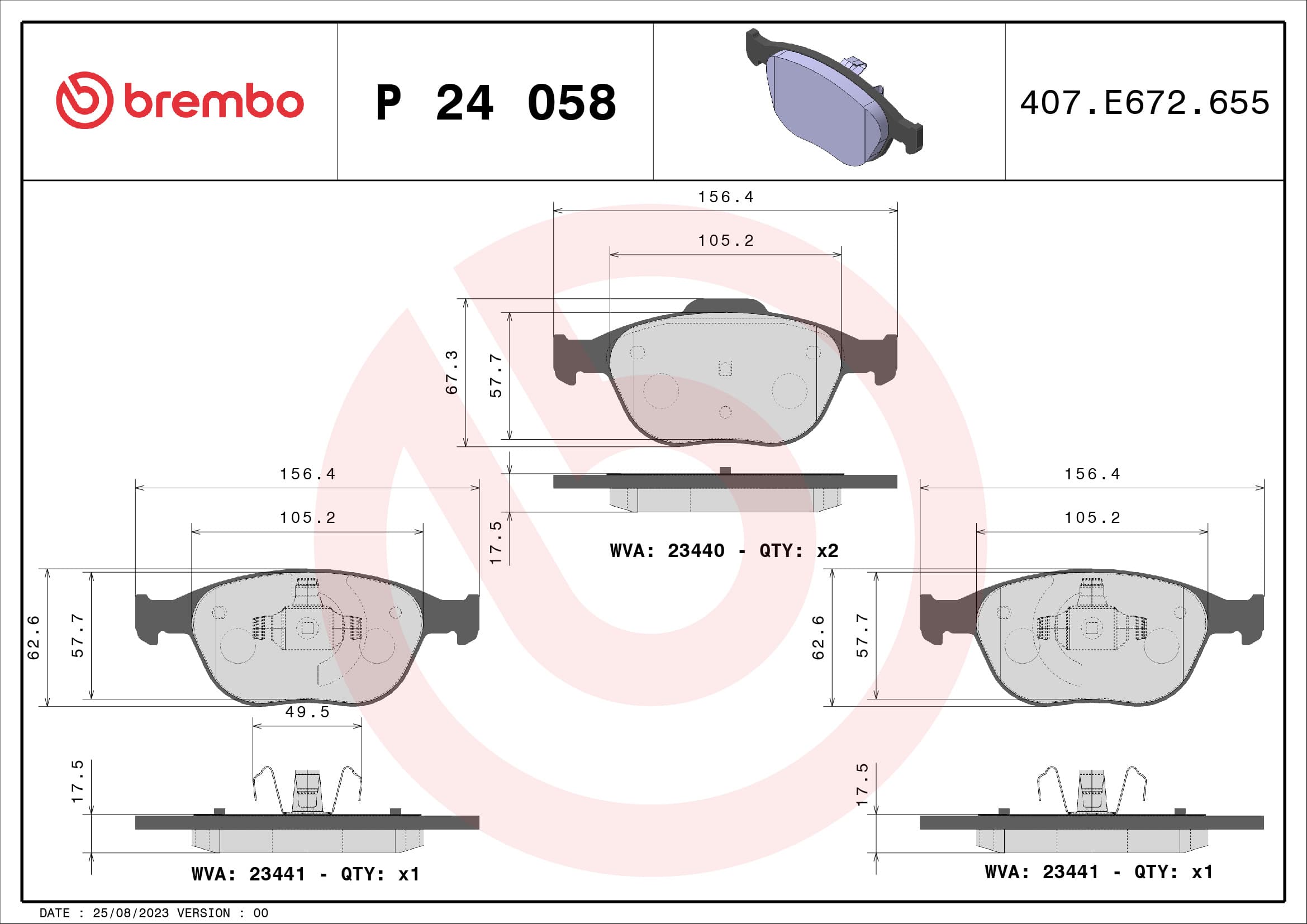 BREMBO Sada brzdových platničiek kotúčovej brzdy P24058 1