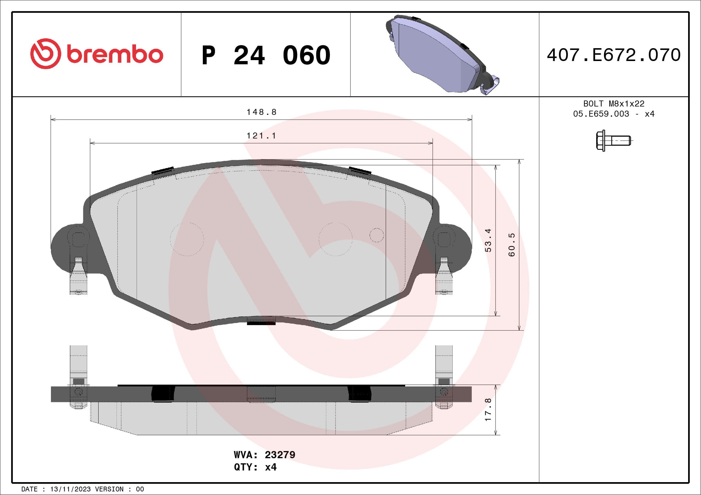 BREMBO Sada brzdových platničiek kotúčovej brzdy P24060 1