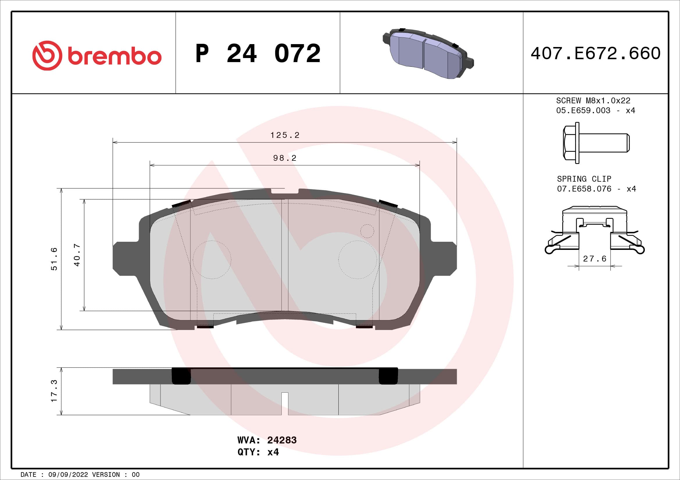 BREMBO Sada brzdových platničiek kotúčovej brzdy P24072 1