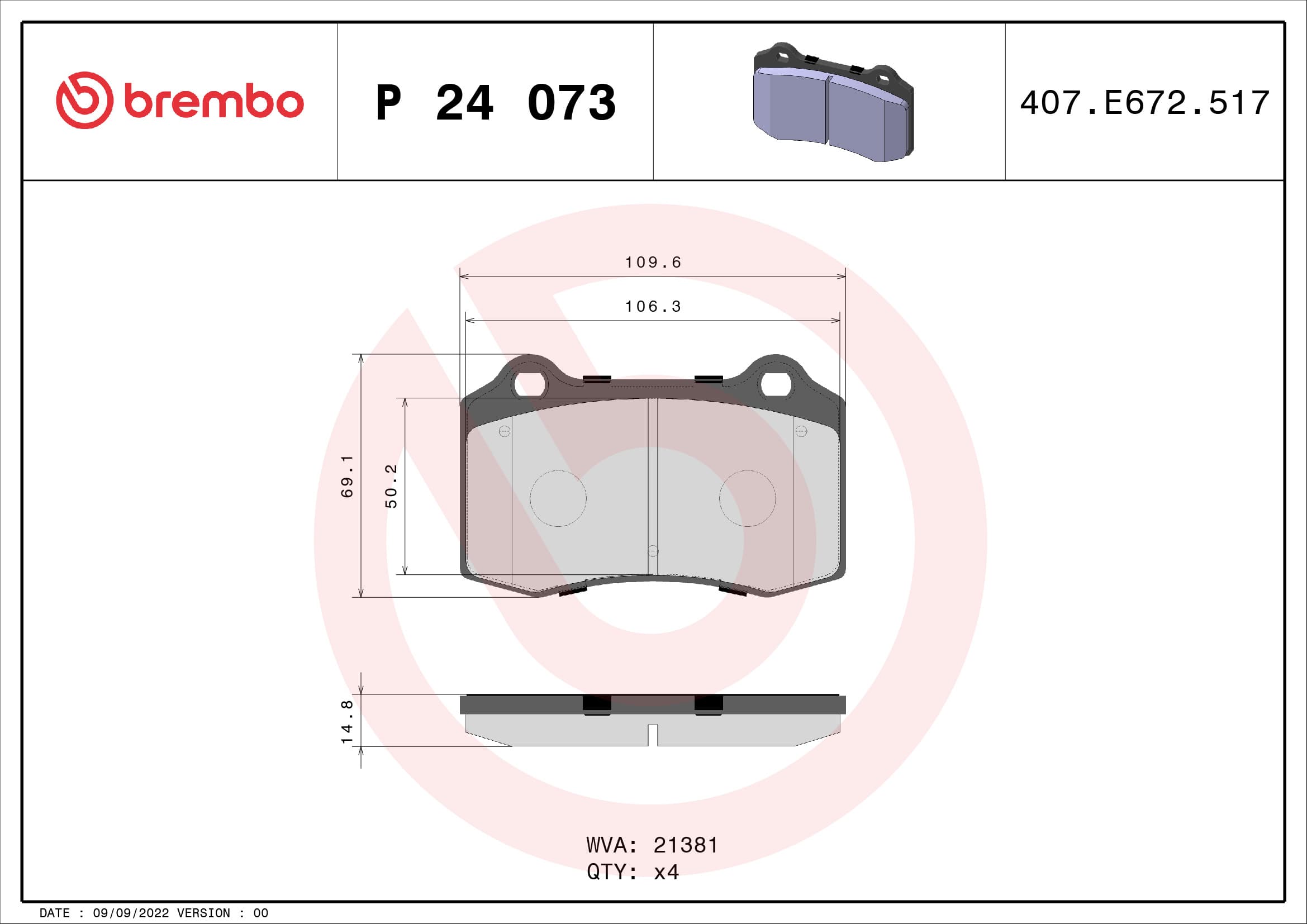 BREMBO Sada brzdových platničiek kotúčovej brzdy P24073 1