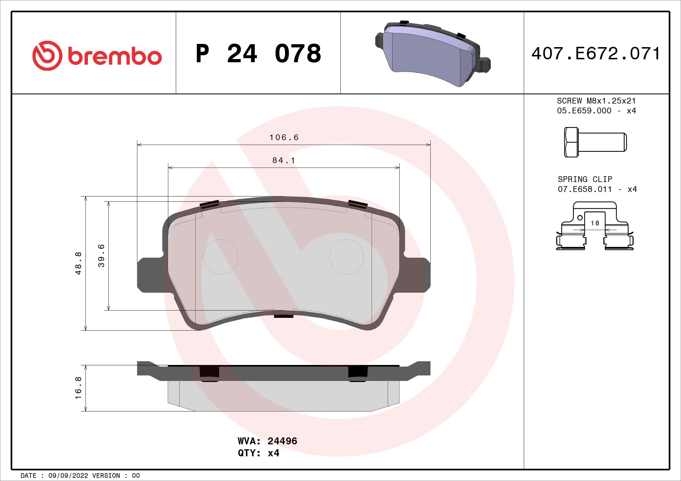 BREMBO Sada brzdových platničiek kotúčovej brzdy P24078 1