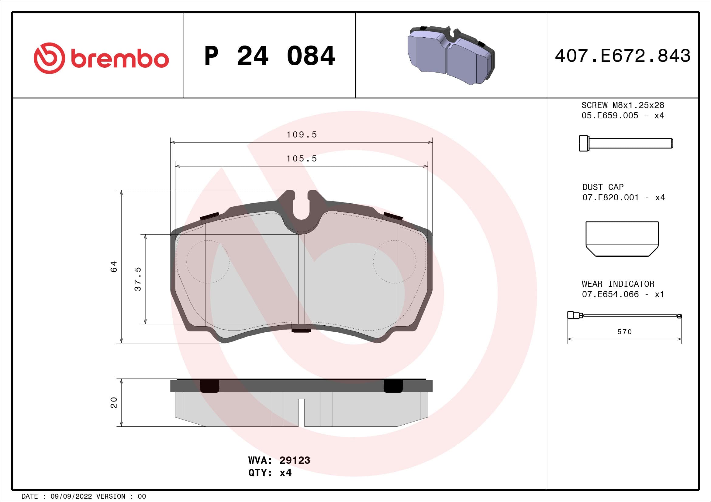 BREMBO Sada brzdových platničiek kotúčovej brzdy P24084 1
